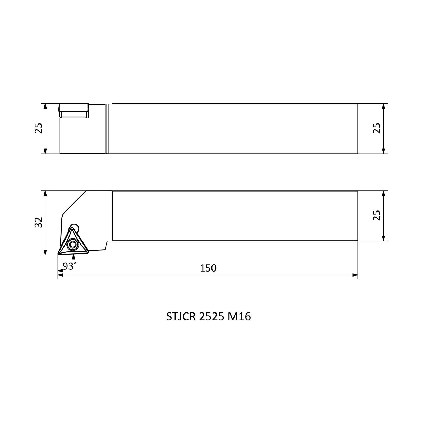 STJCR 2525 M16 &mdash; dimensioned drawing