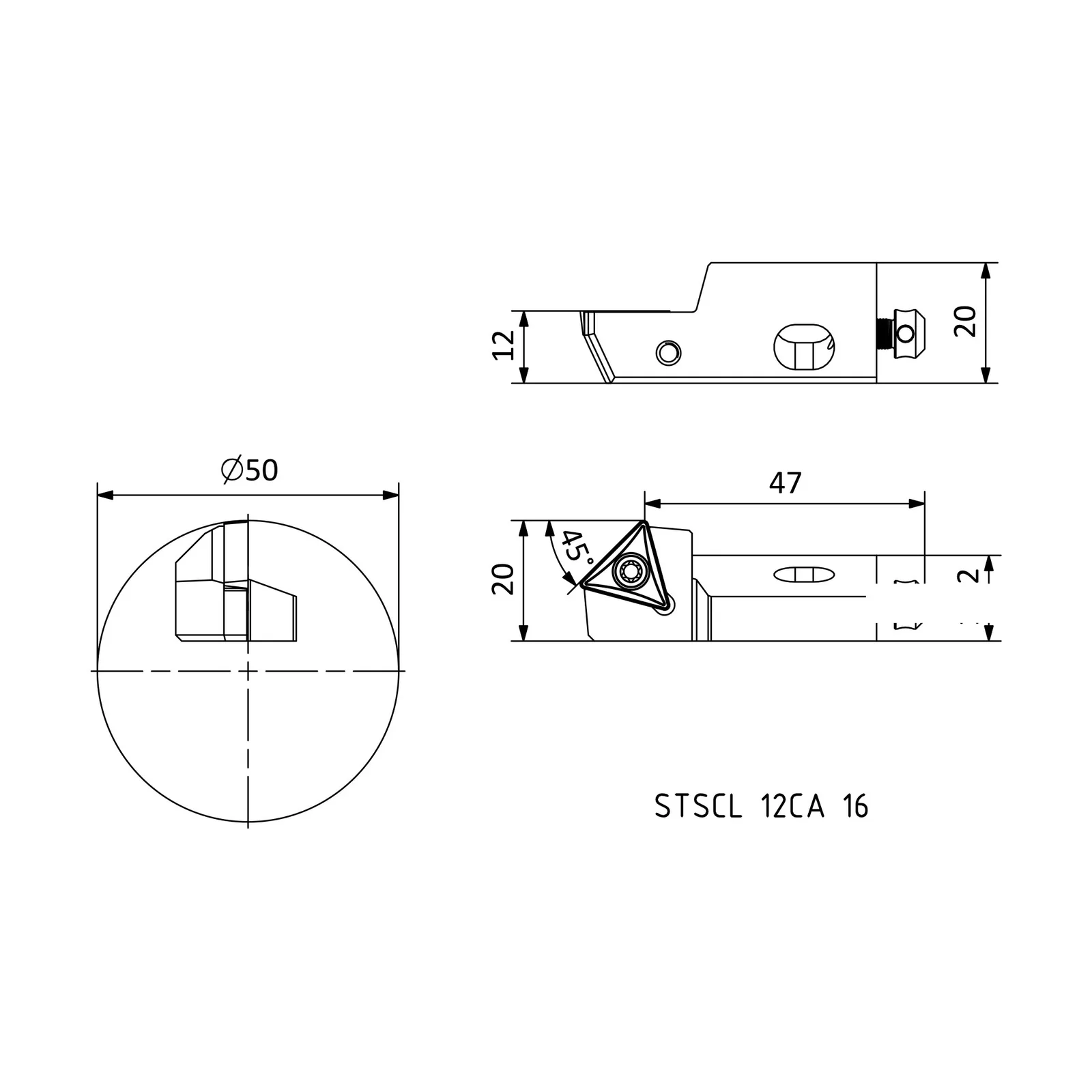 STSCL 12CA 16 &mdash; dimensioned drawing