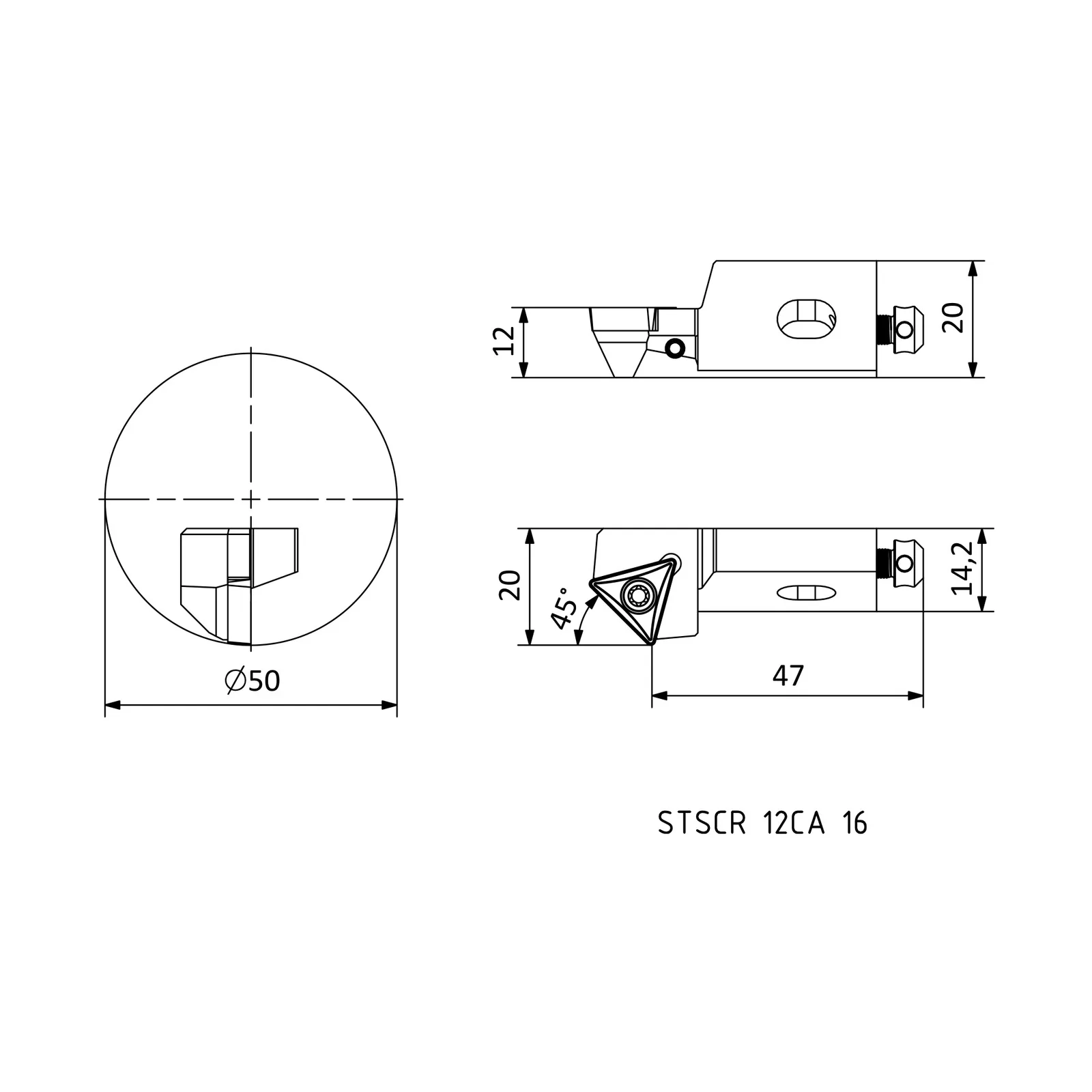 STSCR 12CA 16 &mdash; dimensioned drawing