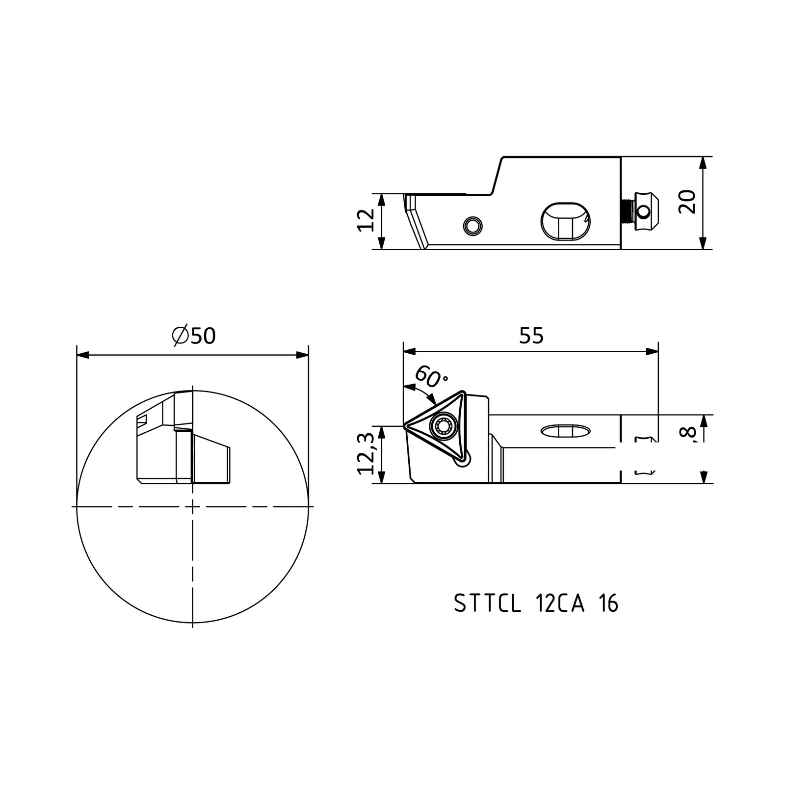 STTCL 12CA 16 &mdash; dimensioned drawing