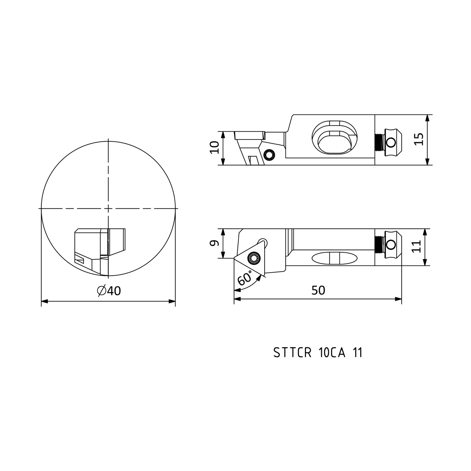 STTCR 10CA 11 &mdash; dimensioned drawing
