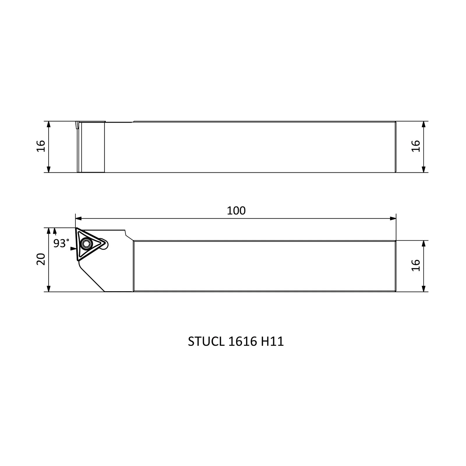 STUCL 1616 H11 &mdash; dimensioned drawing