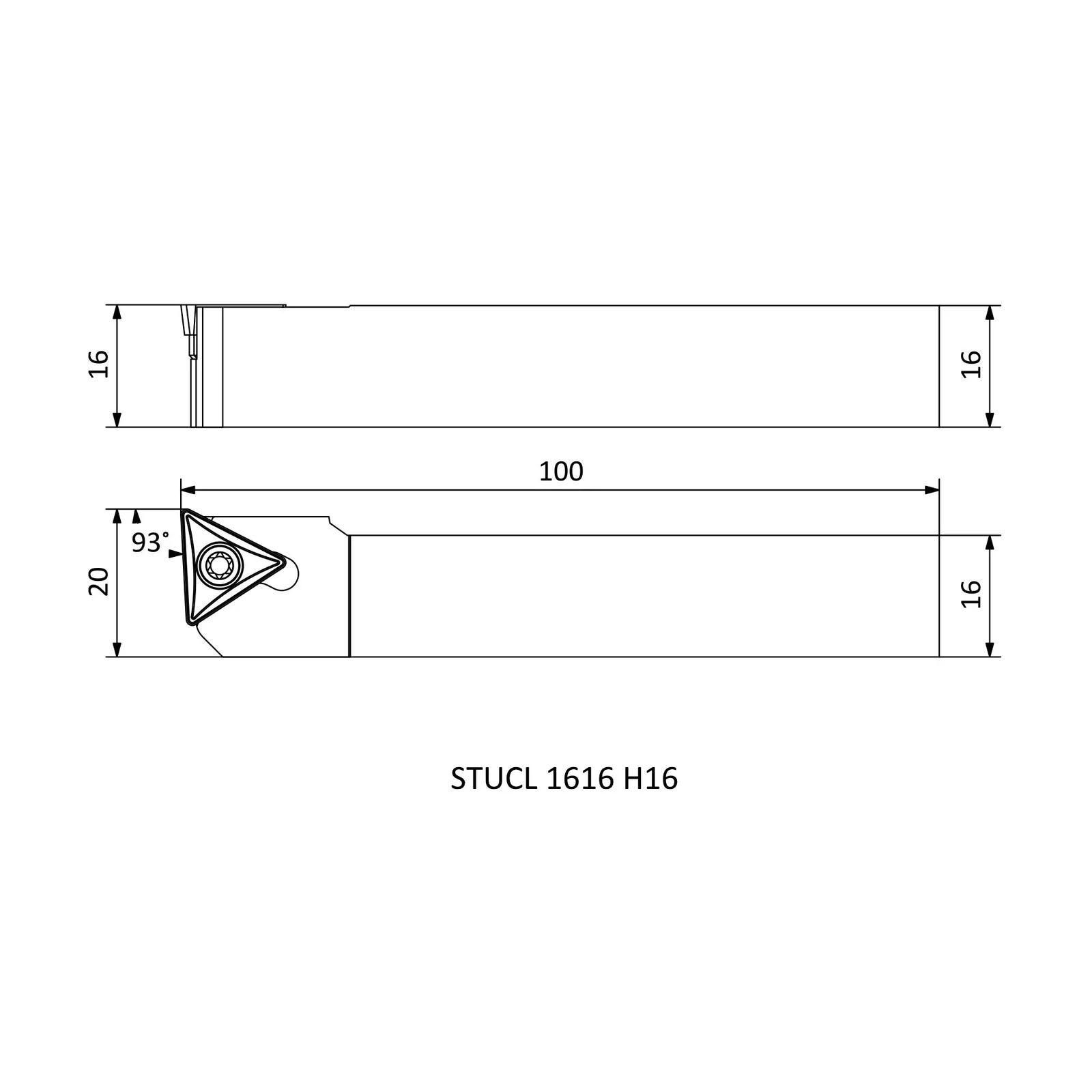 STUCL 1616 H16 &mdash; dimensioned drawing