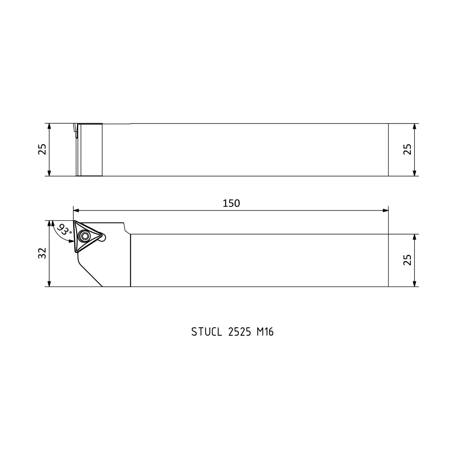 STUCL 2525 M16 &mdash; dimensioned drawing