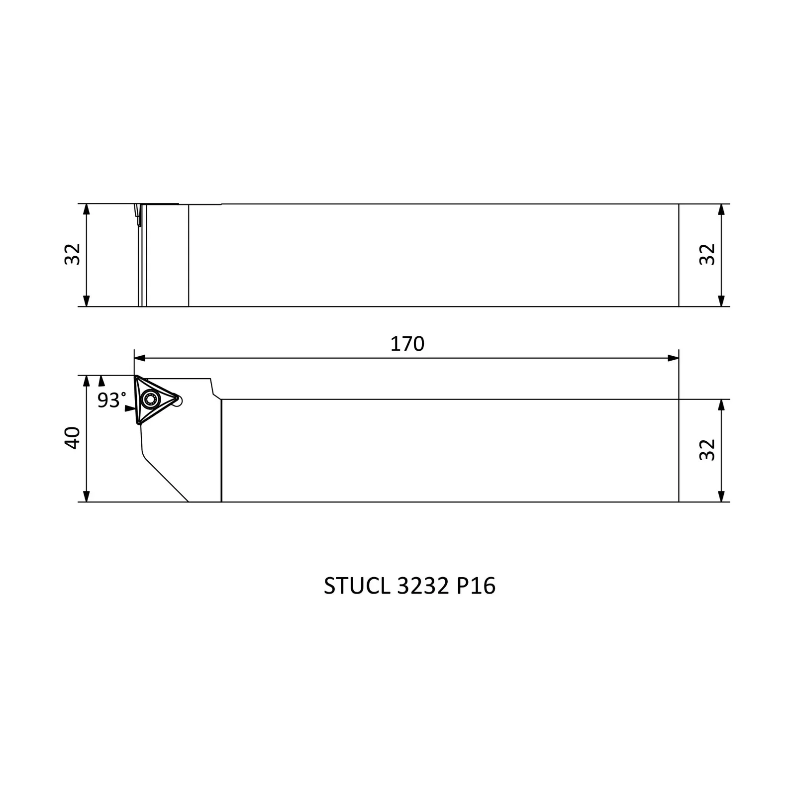 STUCL 3232 P16 &mdash; dimensioned drawing