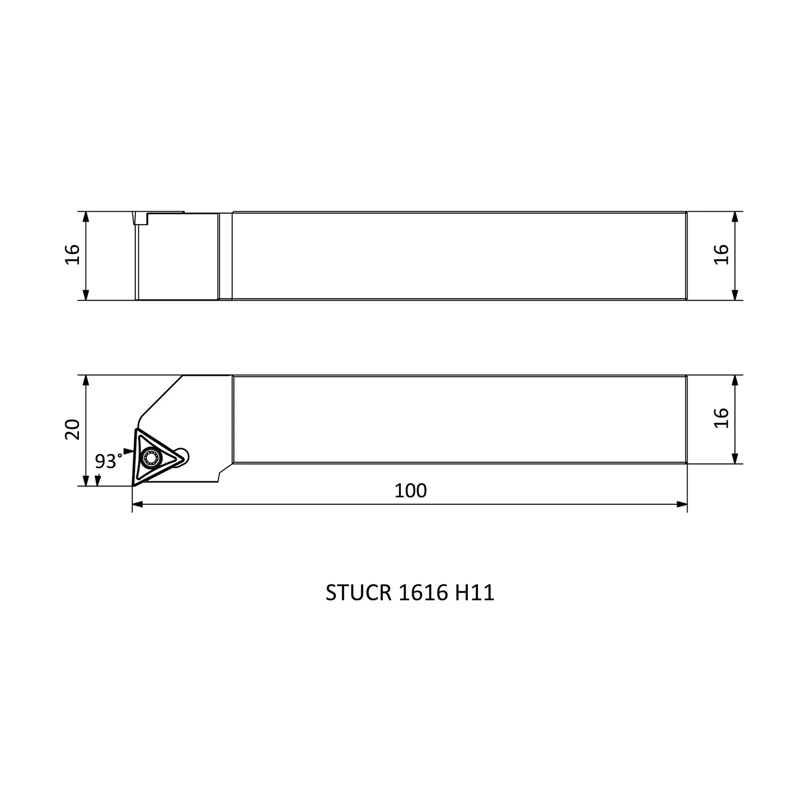 STUCR 1616 H11 &mdash; dimensioned drawing