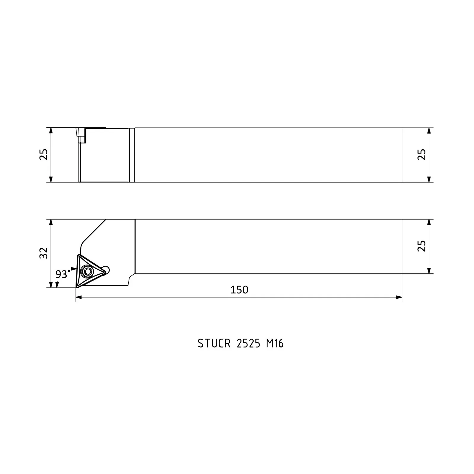 STUCR 2525 M16 &mdash; dimensioned drawing