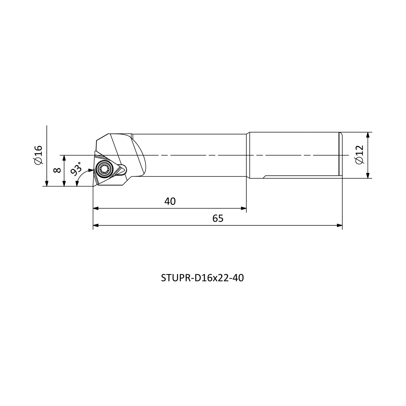 STUPR-D16X22-40 &mdash; dimensioned drawing