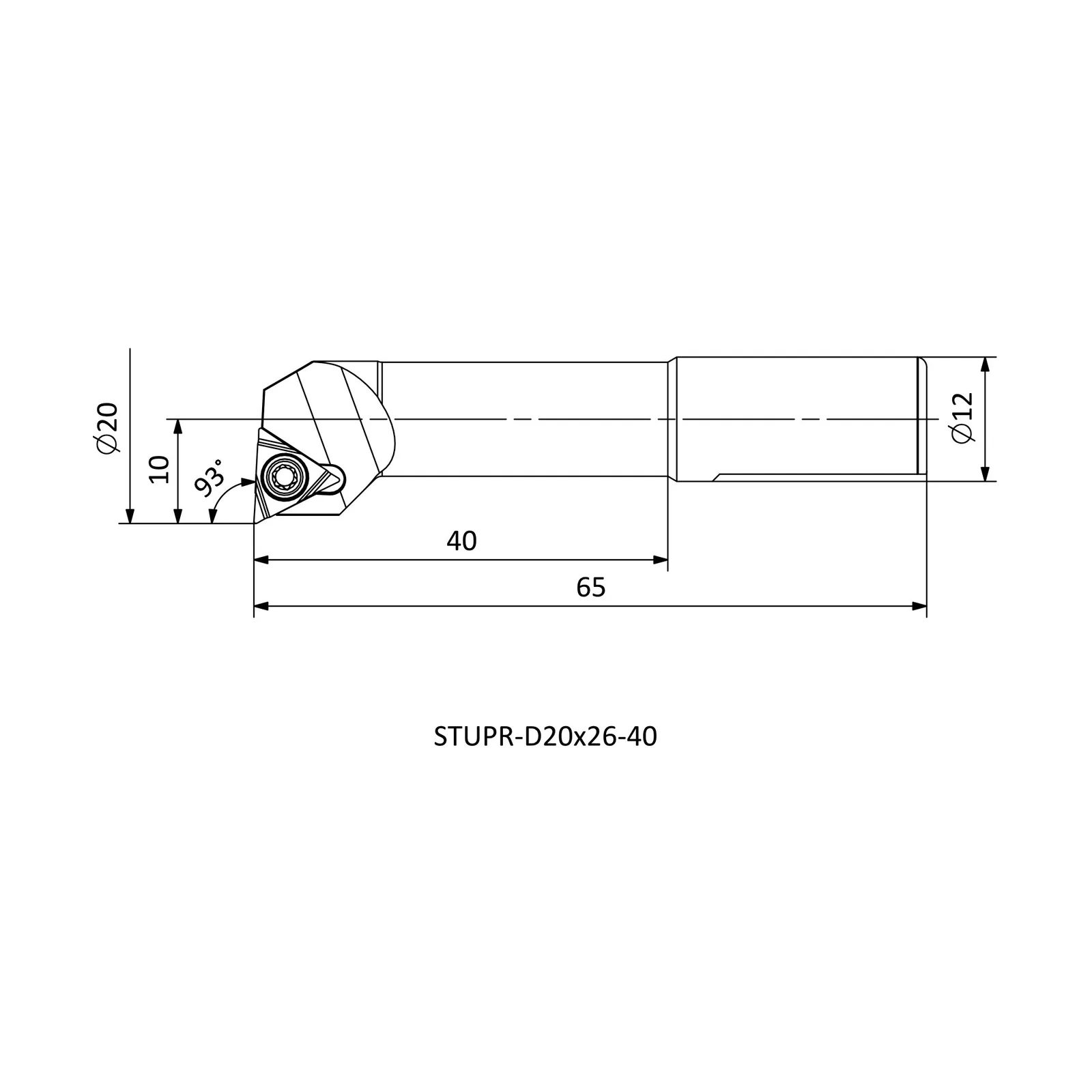 STUPR-D20X26-40 &mdash; dimensioned drawing