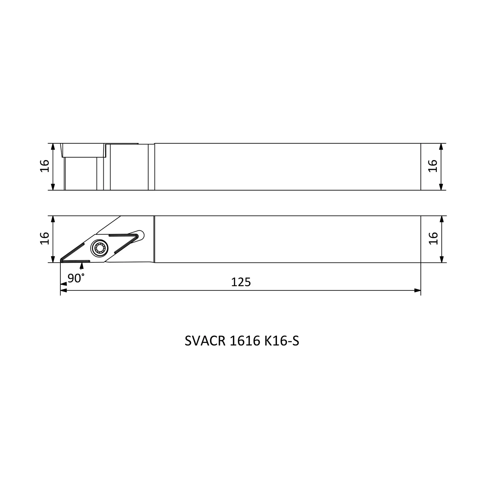 SVACR 1616 K16-S &mdash; dimensioned drawing