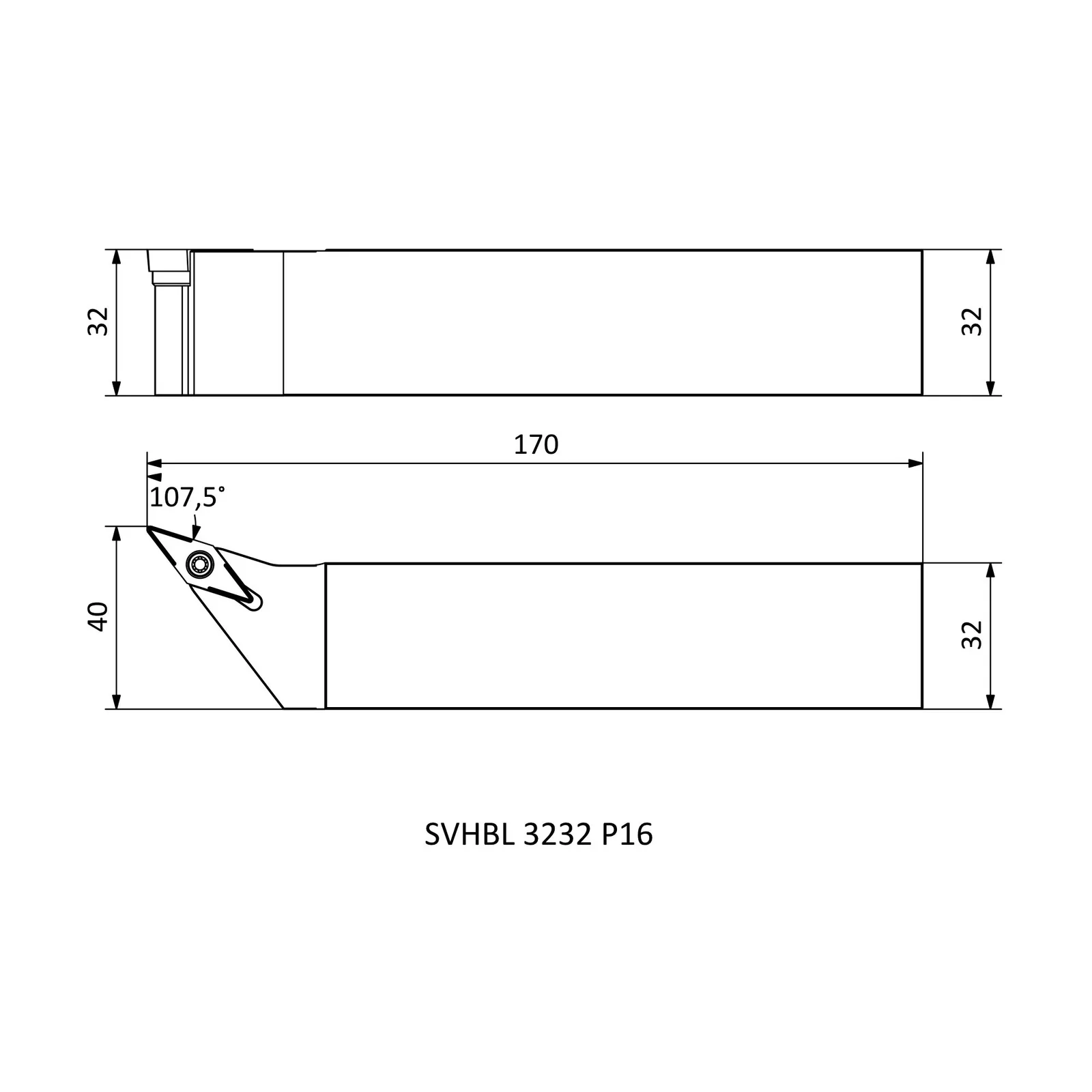 SVHBL 3232 P16 &mdash; dimensioned drawing