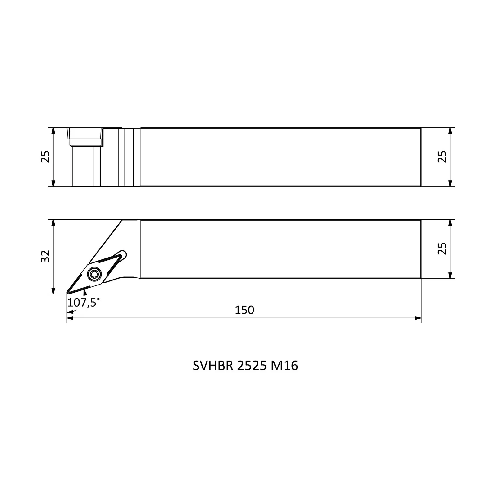 SVHBR 2525 M16 &mdash; dimensioned drawing
