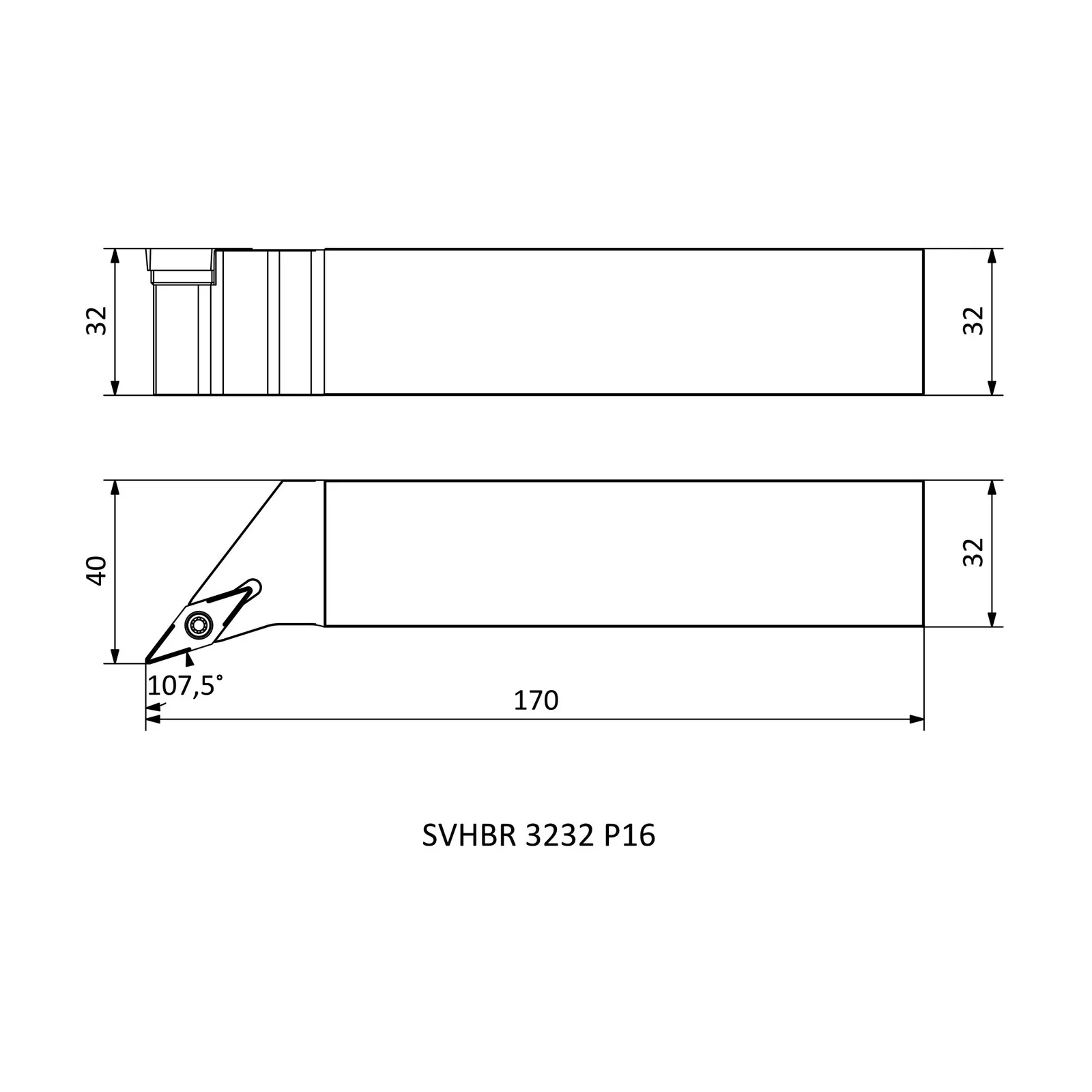 SVHBR 3232 P16 &mdash; dimensioned drawing
