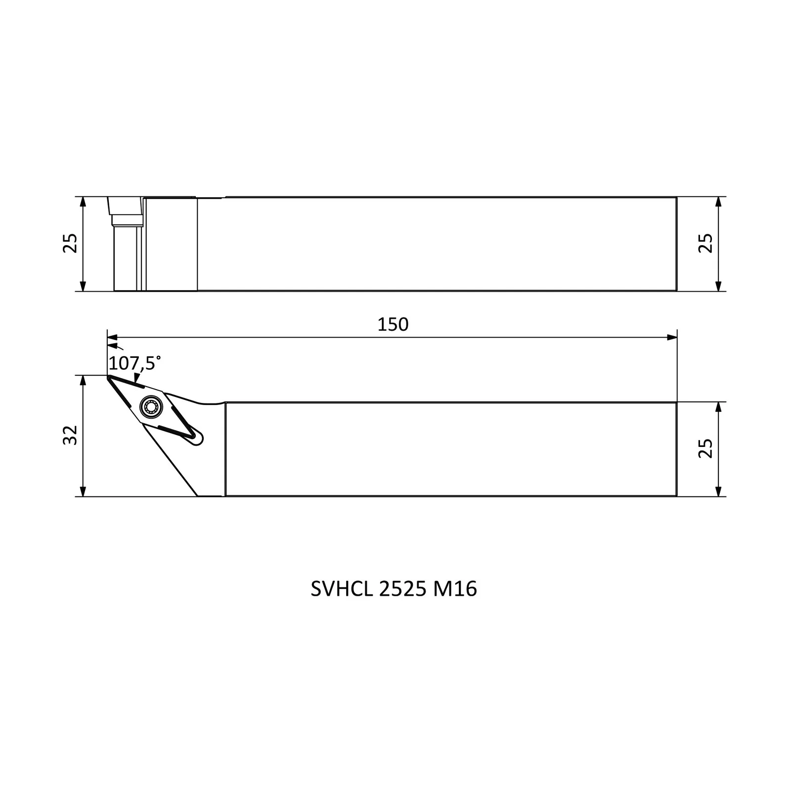 SVHCL 2525 M16 &mdash; dimensioned drawing