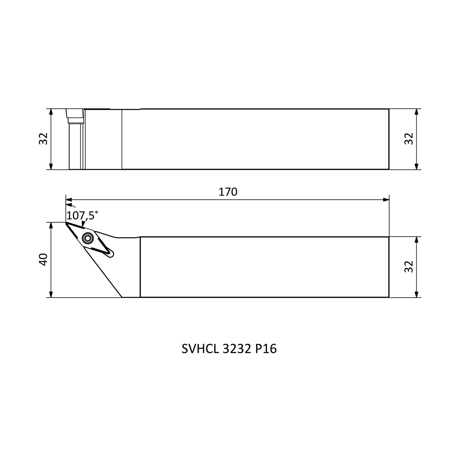 SVHCL 3232 P16 &mdash; dimensioned drawing