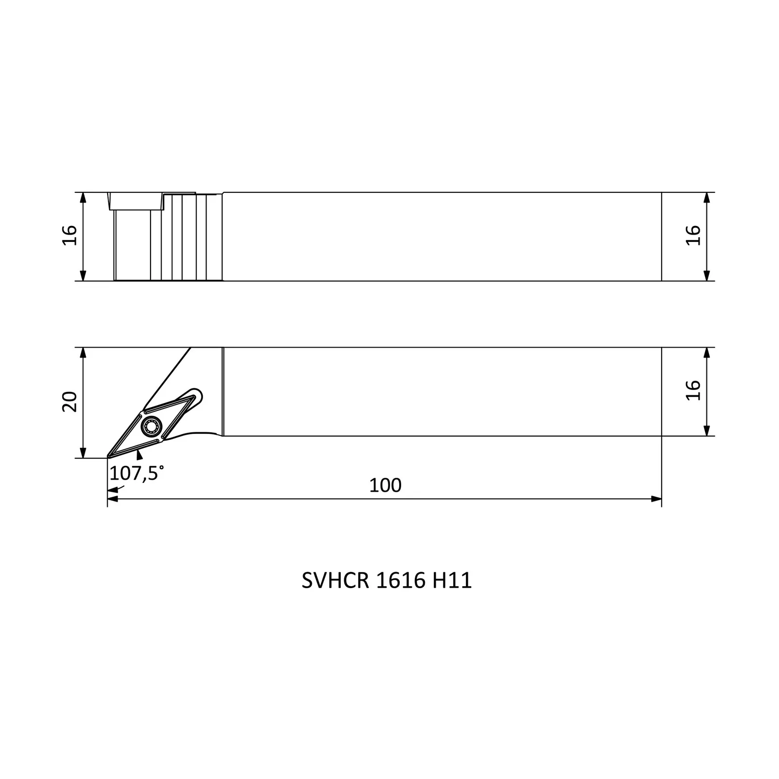 SVHCR 1616 H11 &mdash; dimensioned drawing