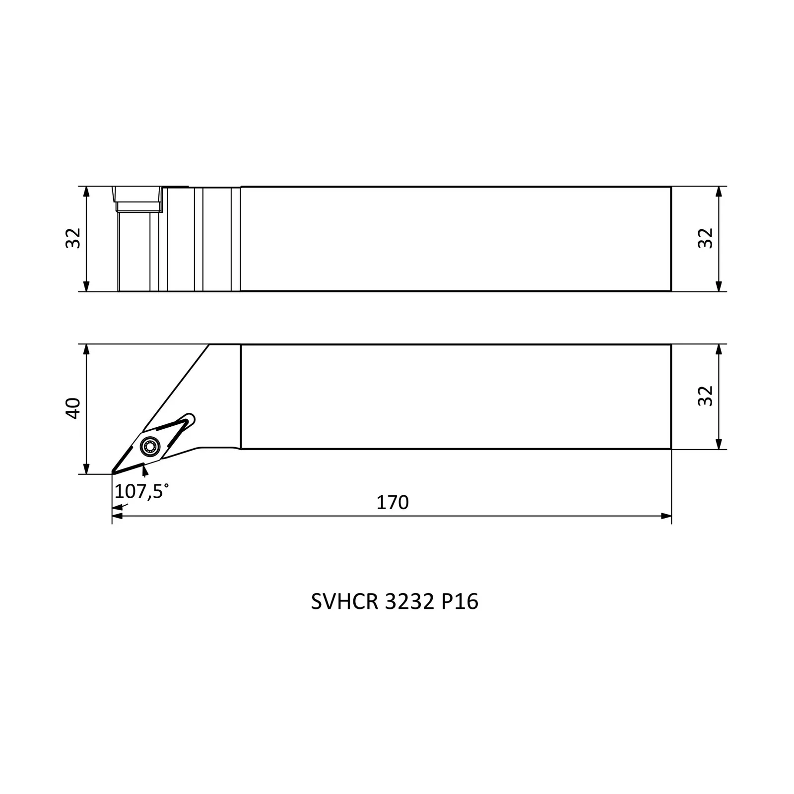 SVHCR 3232 P16 &mdash; dimensioned drawing
