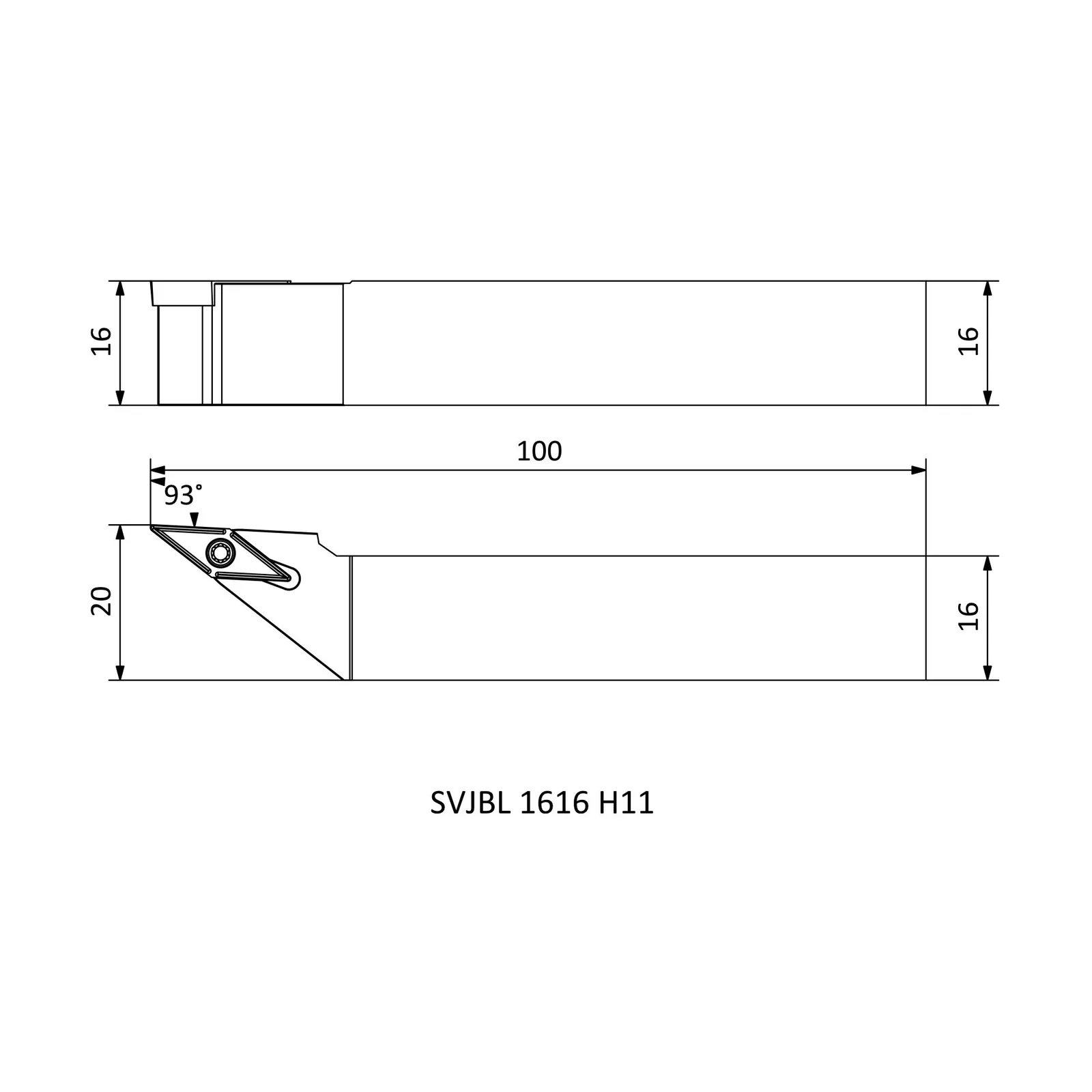 SVJBL 1616 H11 &mdash; dimensioned drawing