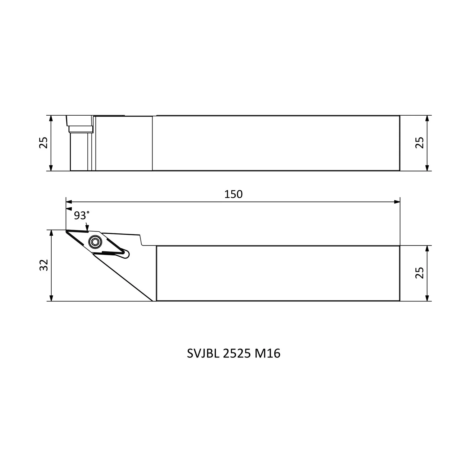 SVJBL 2525 M16 &mdash; dimensioned drawing