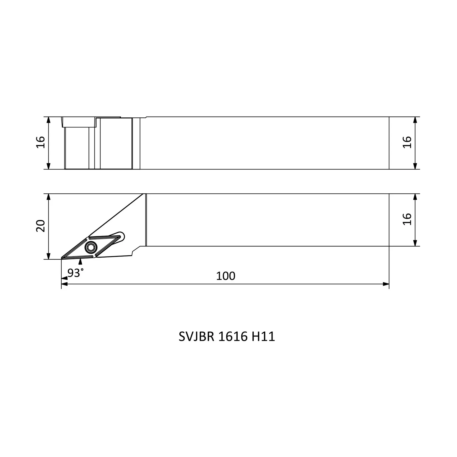 SVJBR 1616 H11 &mdash; dimensioned drawing