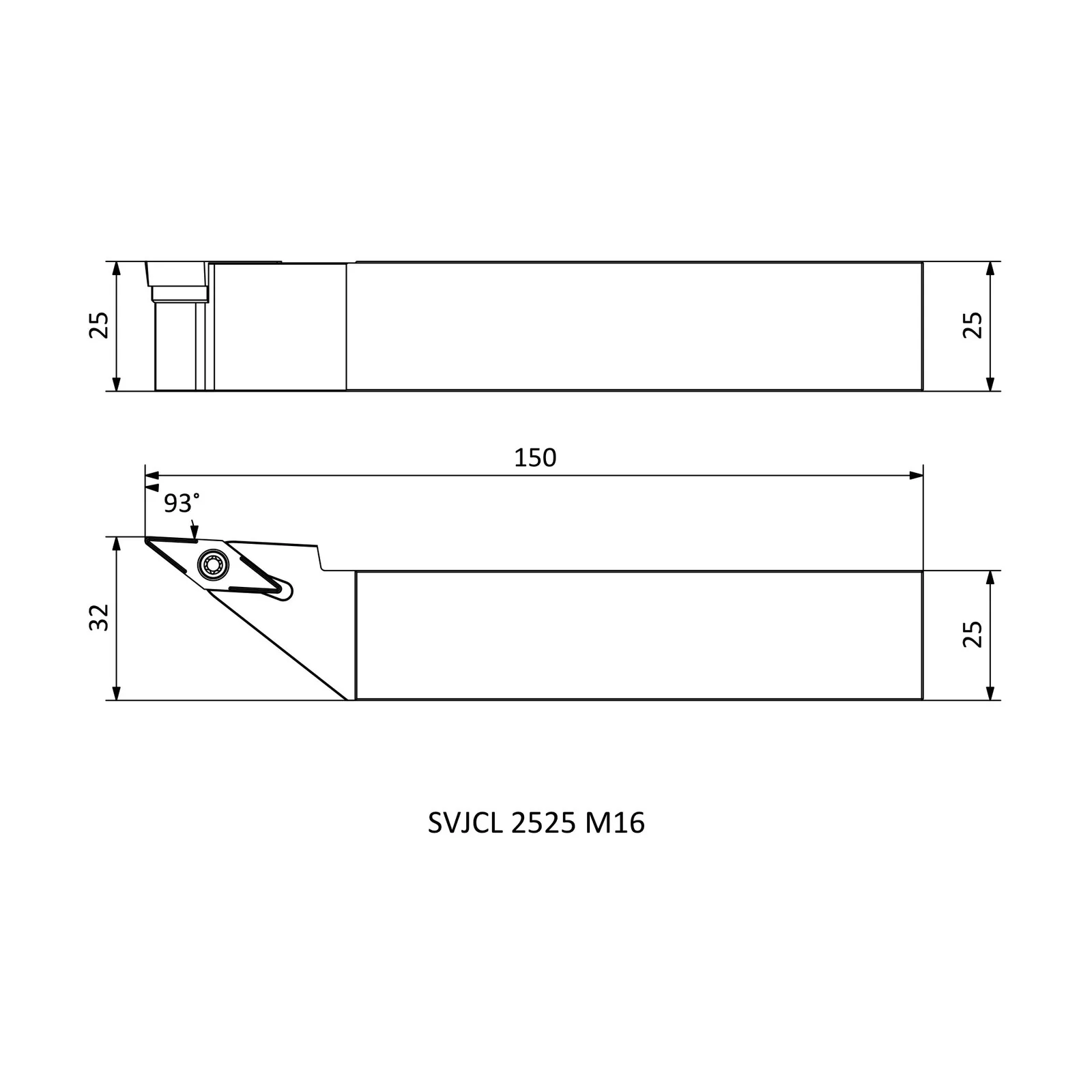 SVJCL 2525 M16 &mdash; dimensioned drawing