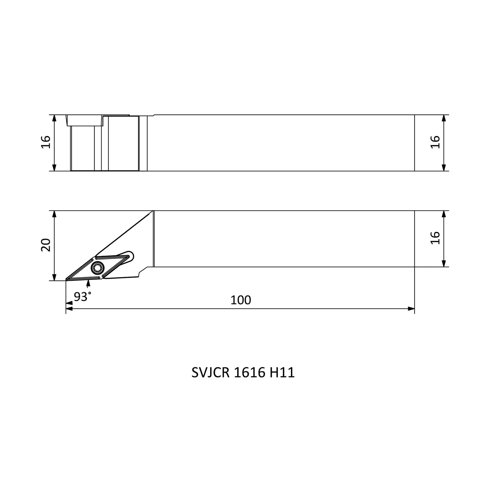 SVJCR 1616 H11 &mdash; dimensioned drawing