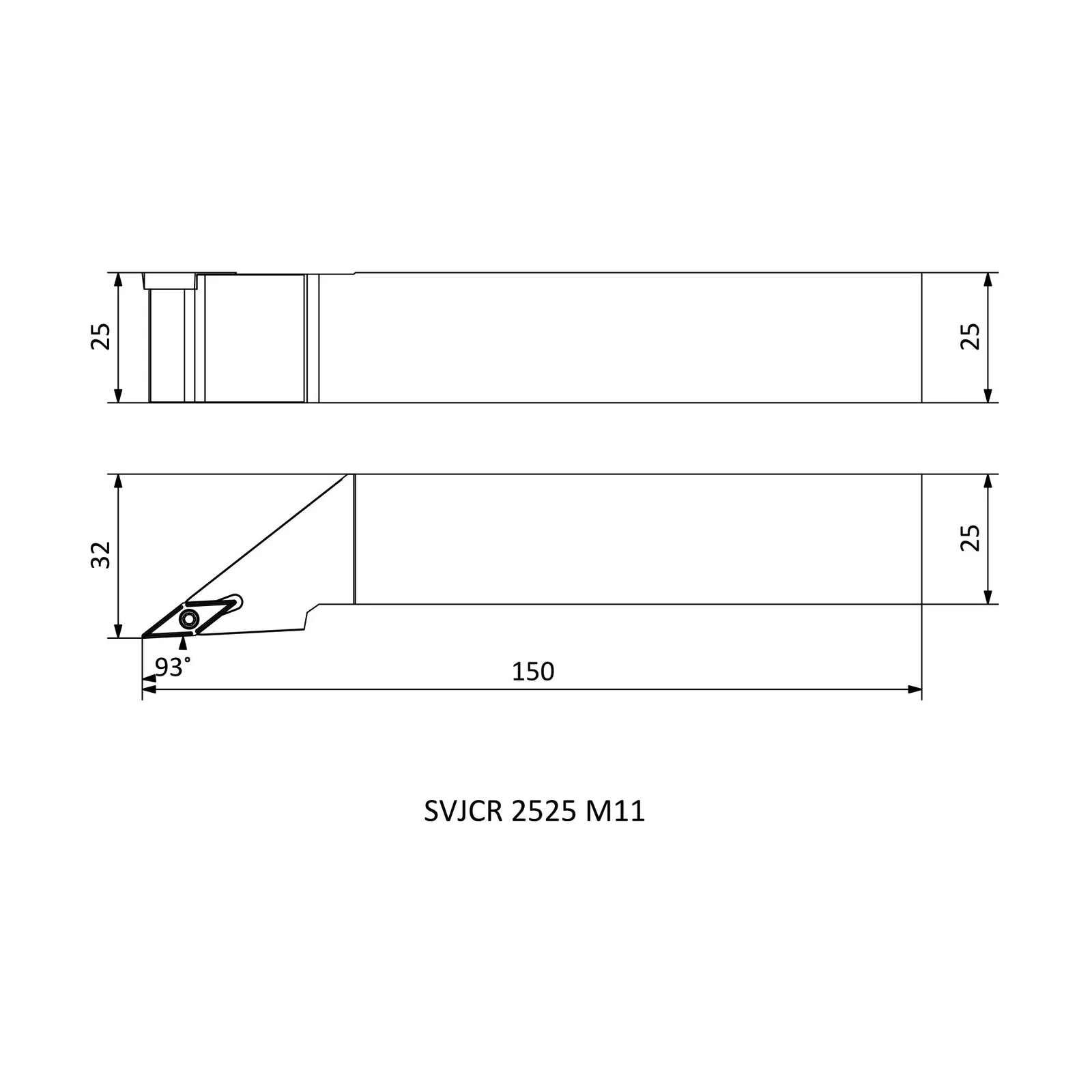 SVJCR 2525 M11 &mdash; dimensioned drawing