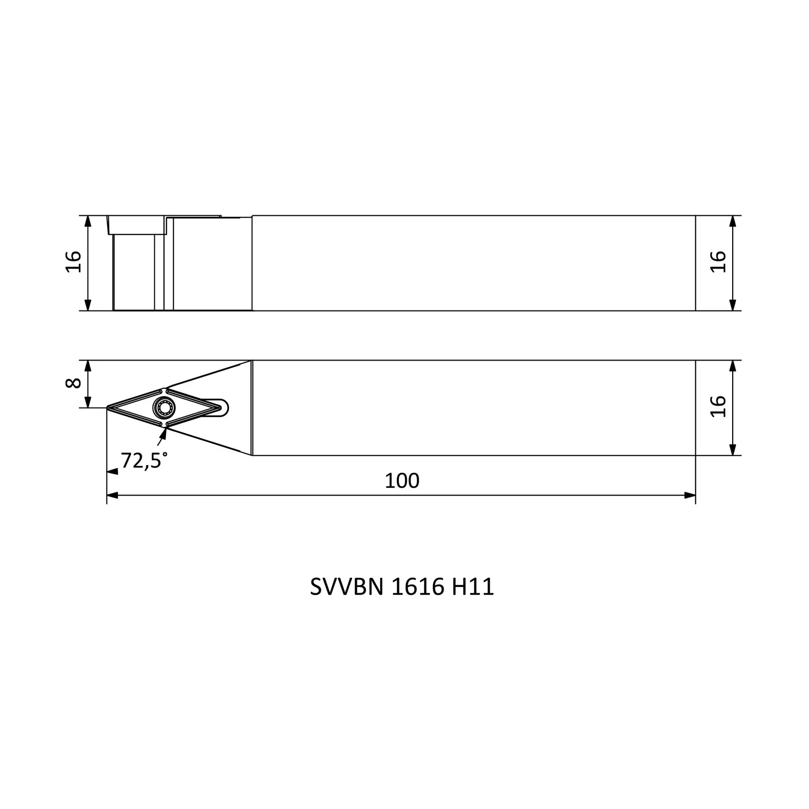 SVVBN 1616 H11 &mdash; dimensioned drawing