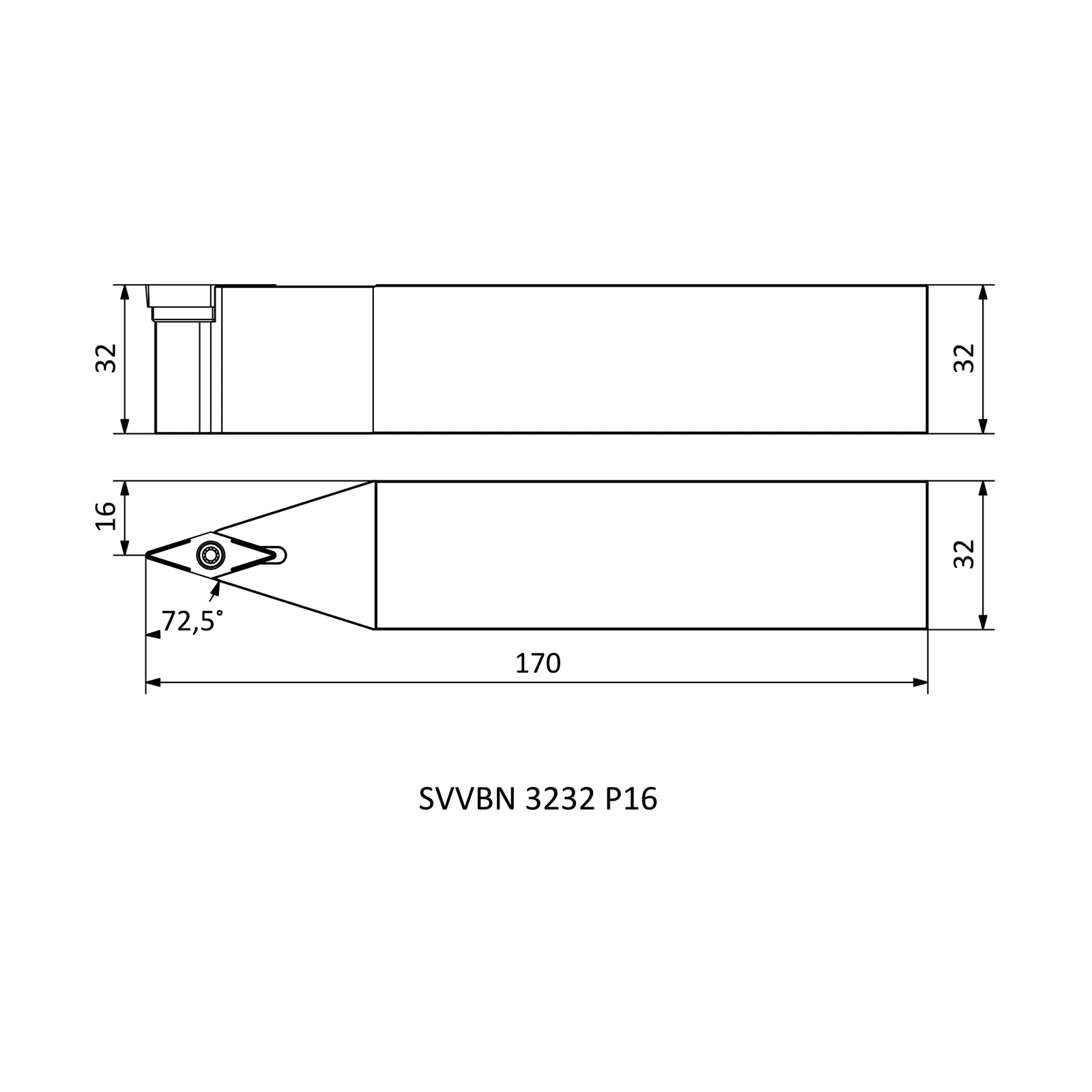 SVVBN 3232 P16 &mdash; dimensioned drawing