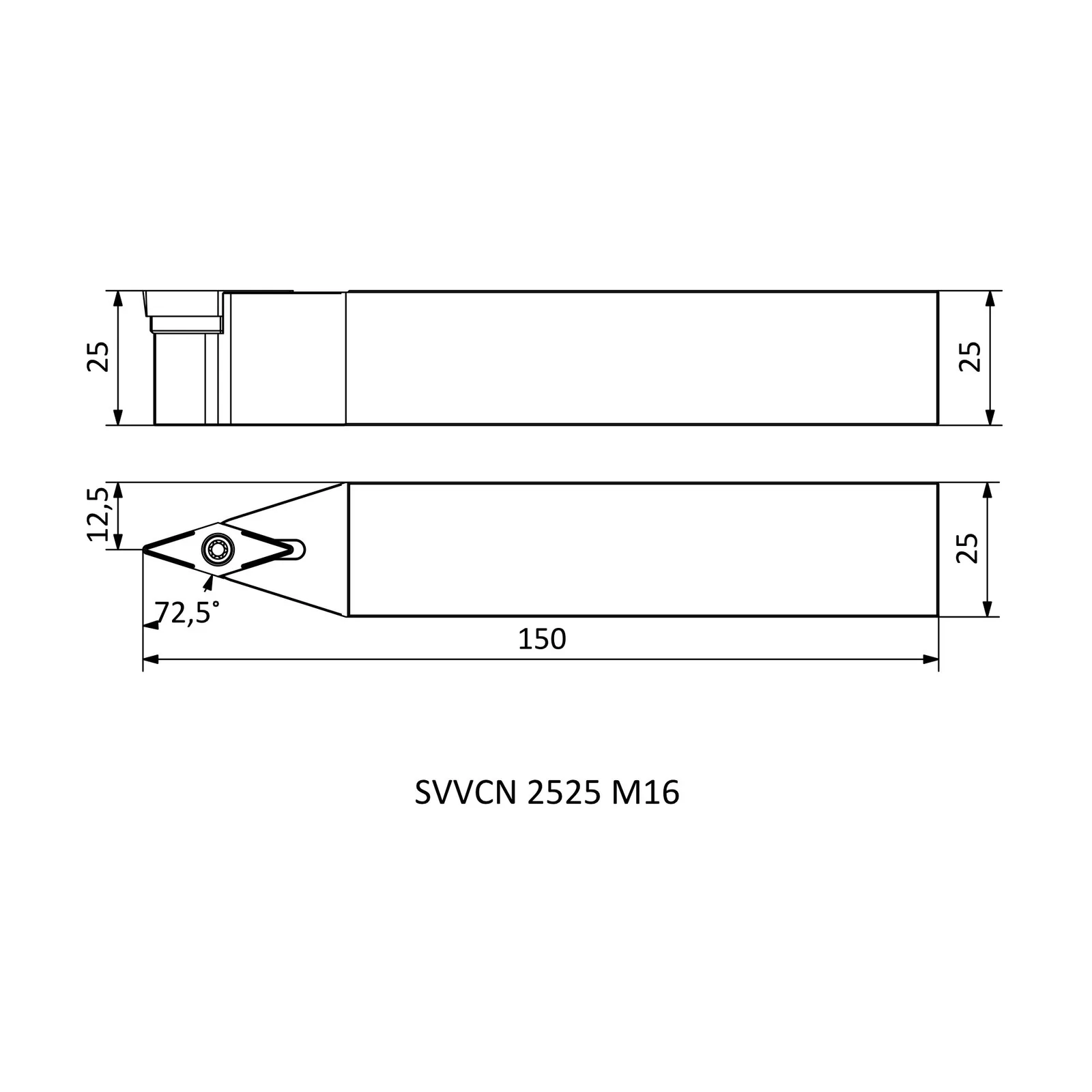 SVVCN 2525 M16 &mdash; dimensioned drawing