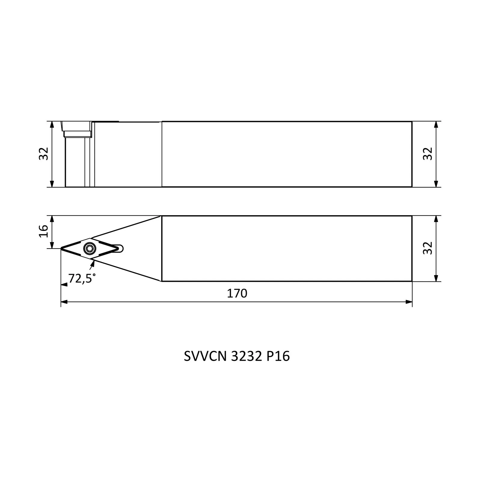 SVVCN 3232 P16 &mdash; dimensioned drawing