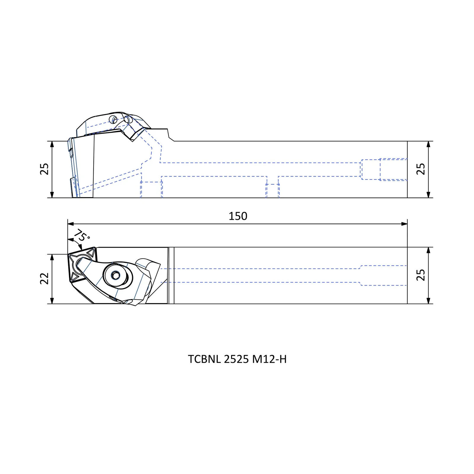 TCBNL 2525 M12-H &mdash; dimensioned drawing