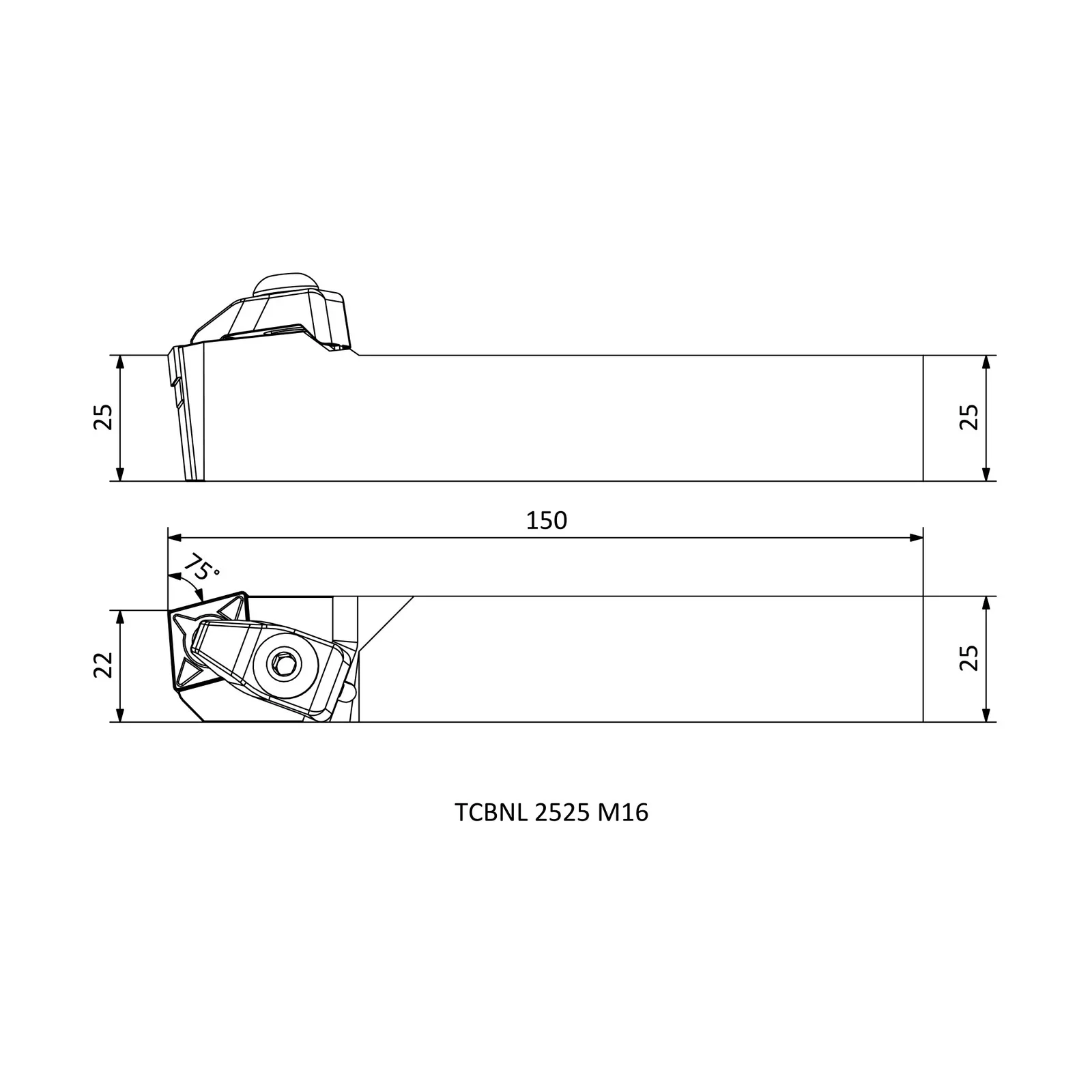 TCBNL 2525 M16 &mdash; dimensioned drawing