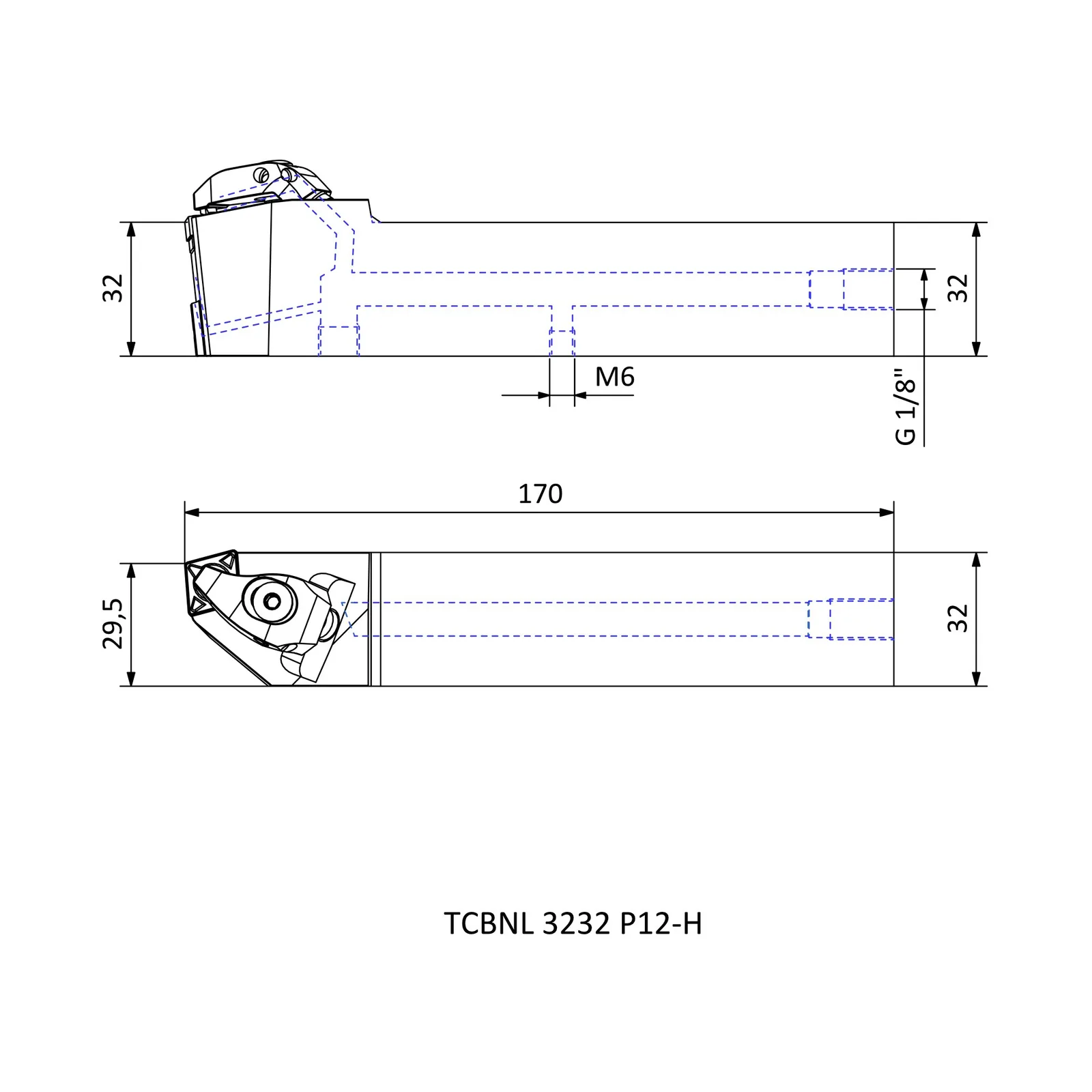TCBNL 3232 P12-H &mdash; dimensioned drawing