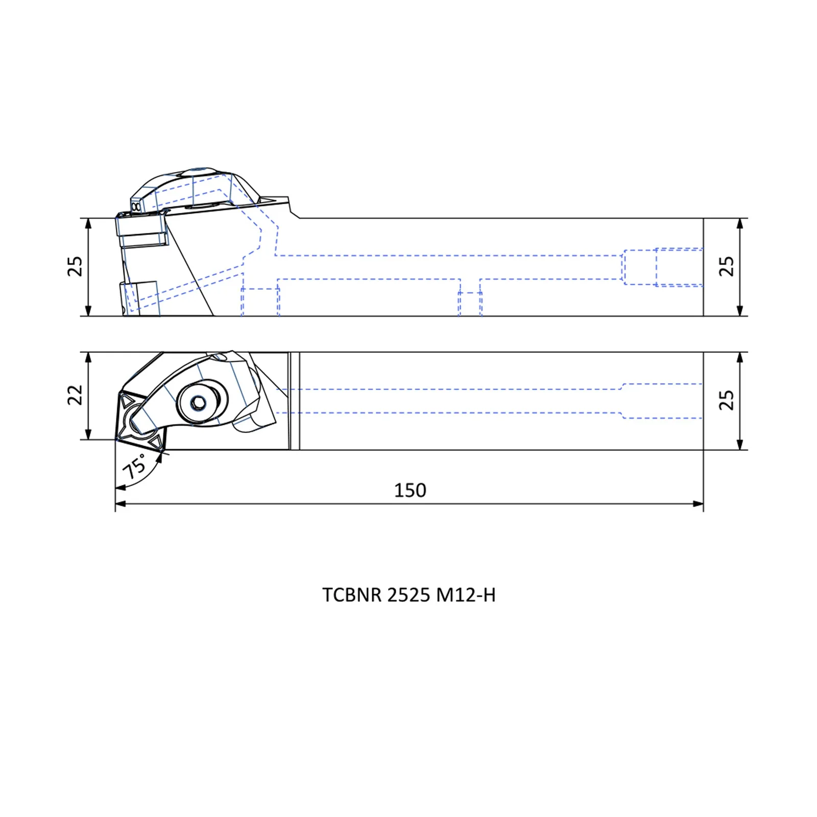 TCBNR 2525 M12-H &mdash; dimensioned drawing