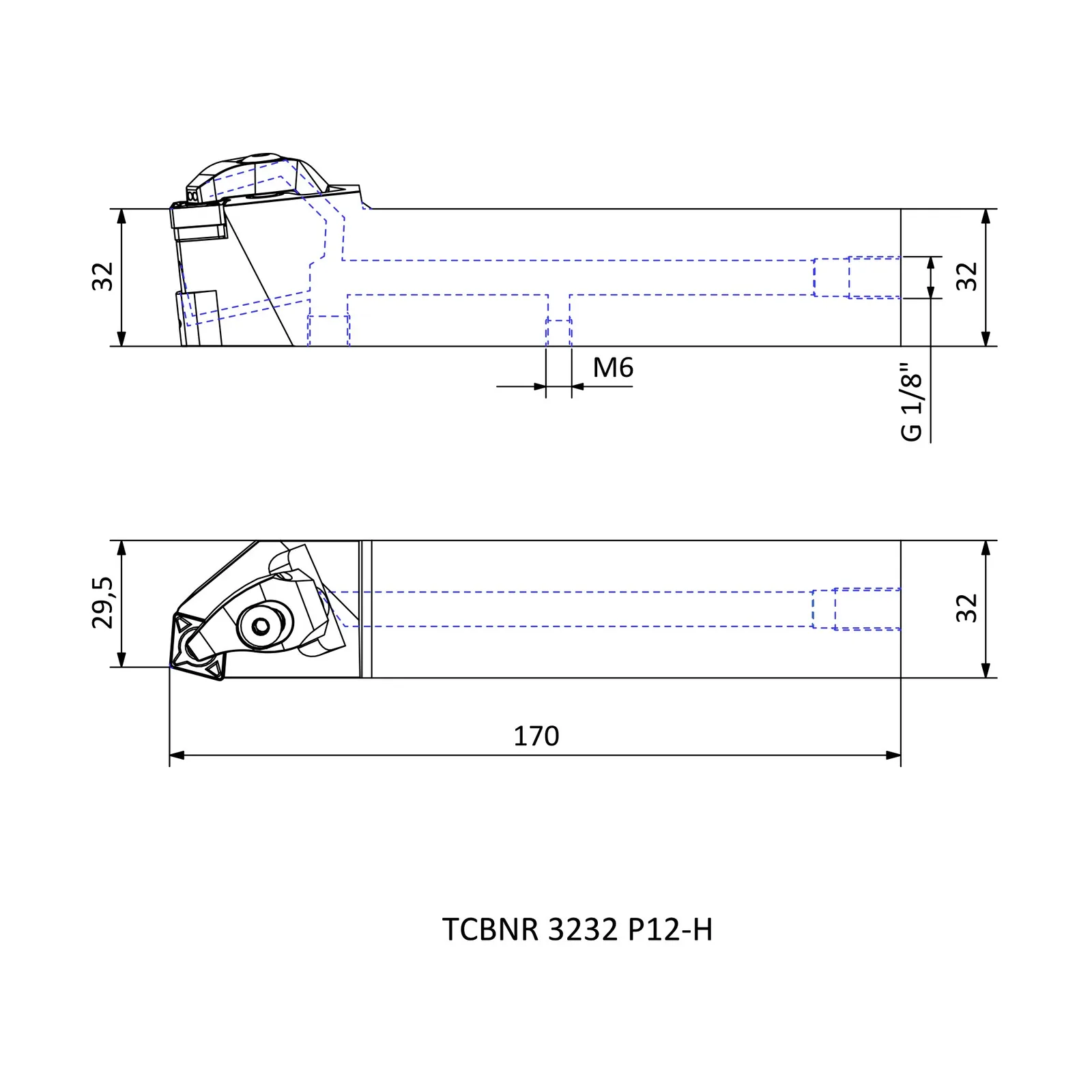 TCBNR 3232 P12-H &mdash; dimensioned drawing