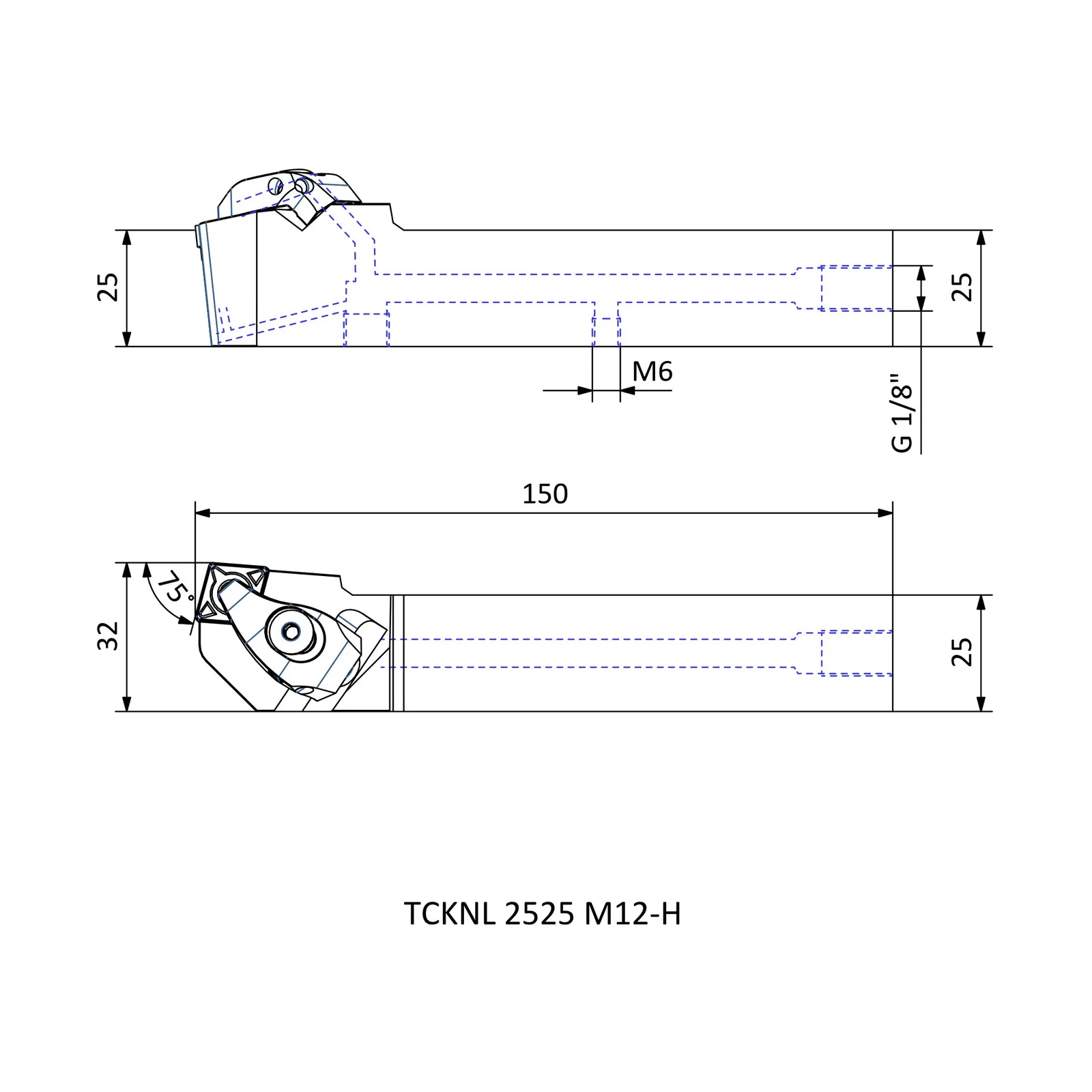TCKNL 2525 M12-H &mdash; dimensioned drawing