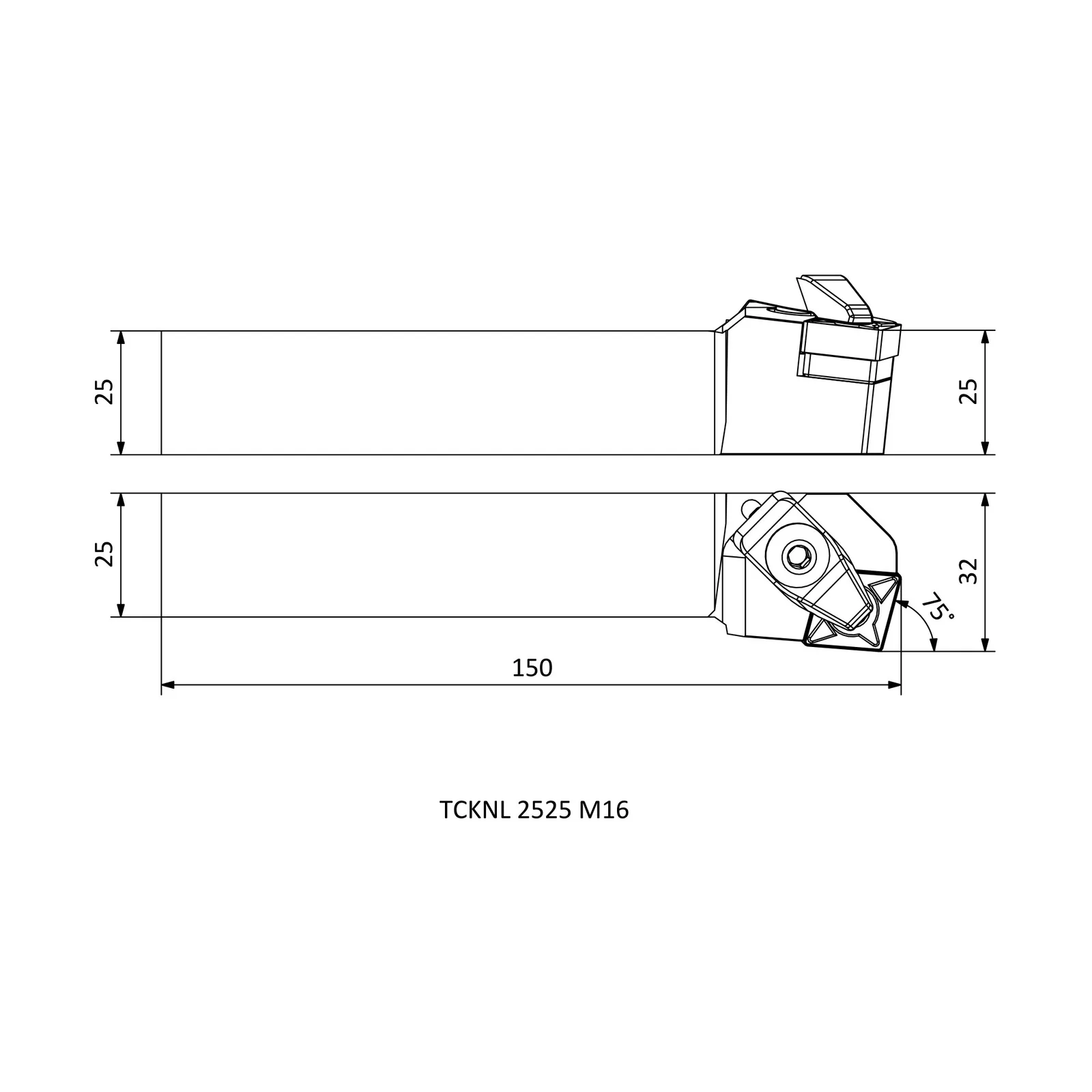 TCKNL 2525 M16 &mdash; dimensioned drawing