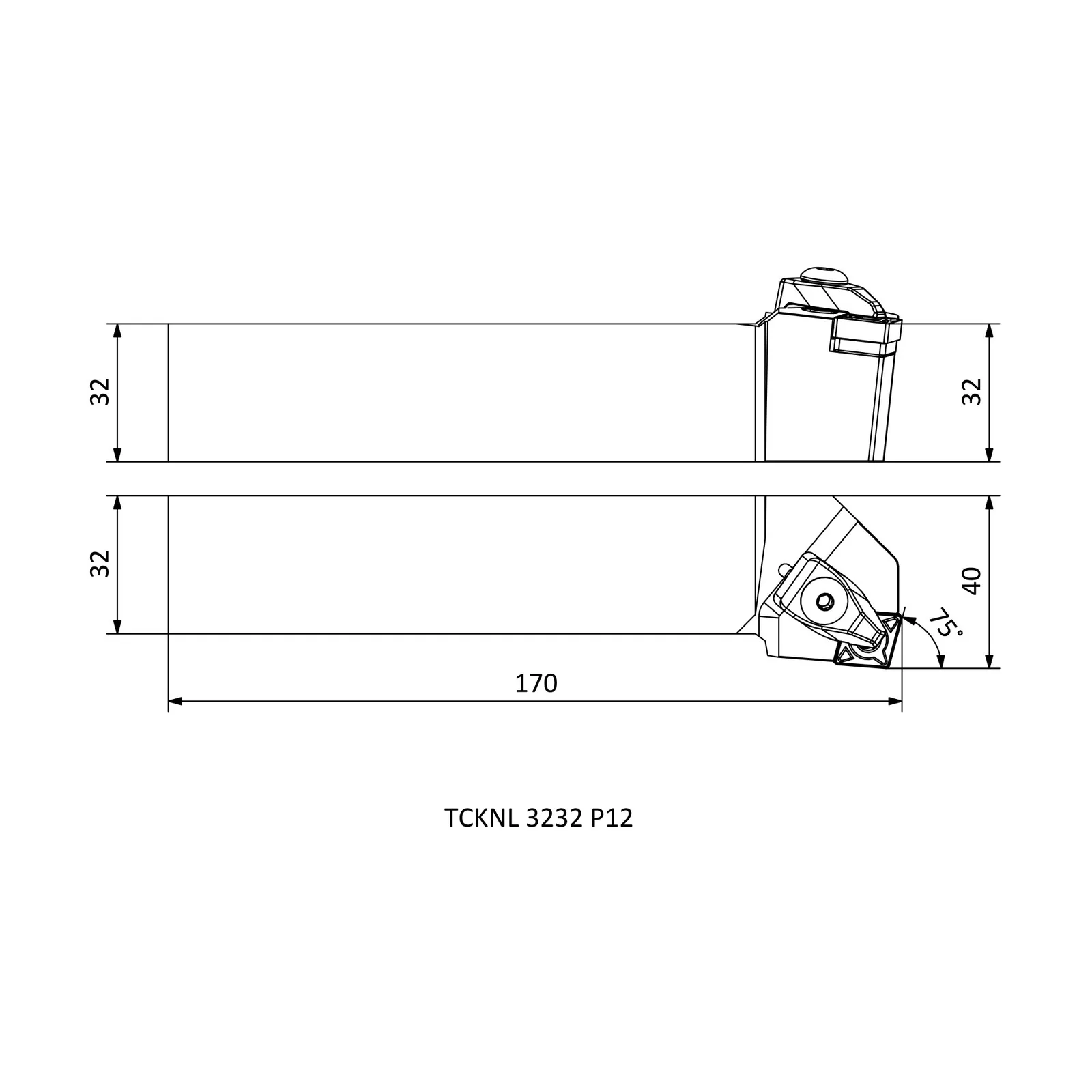 TCKNL 3232 P12 &mdash; dimensioned drawing