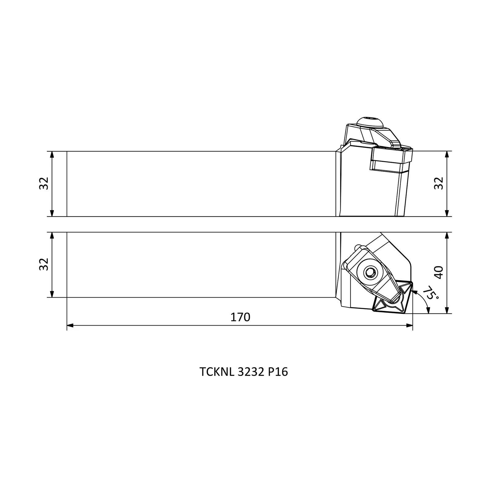 TCKNL 3232 P16 &mdash; dimensioned drawing
