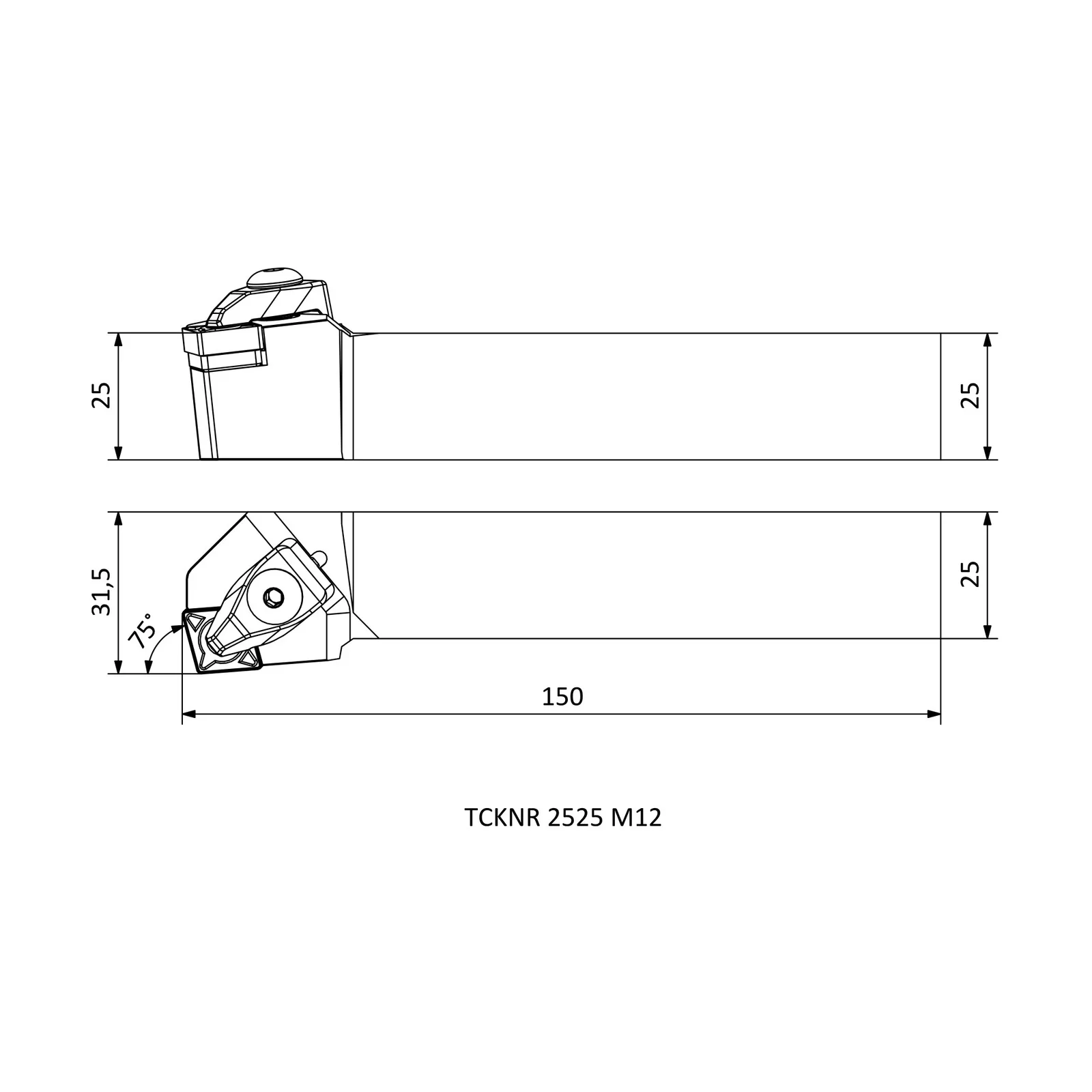 TCKNR 2525 M12 &mdash; dimensioned drawing