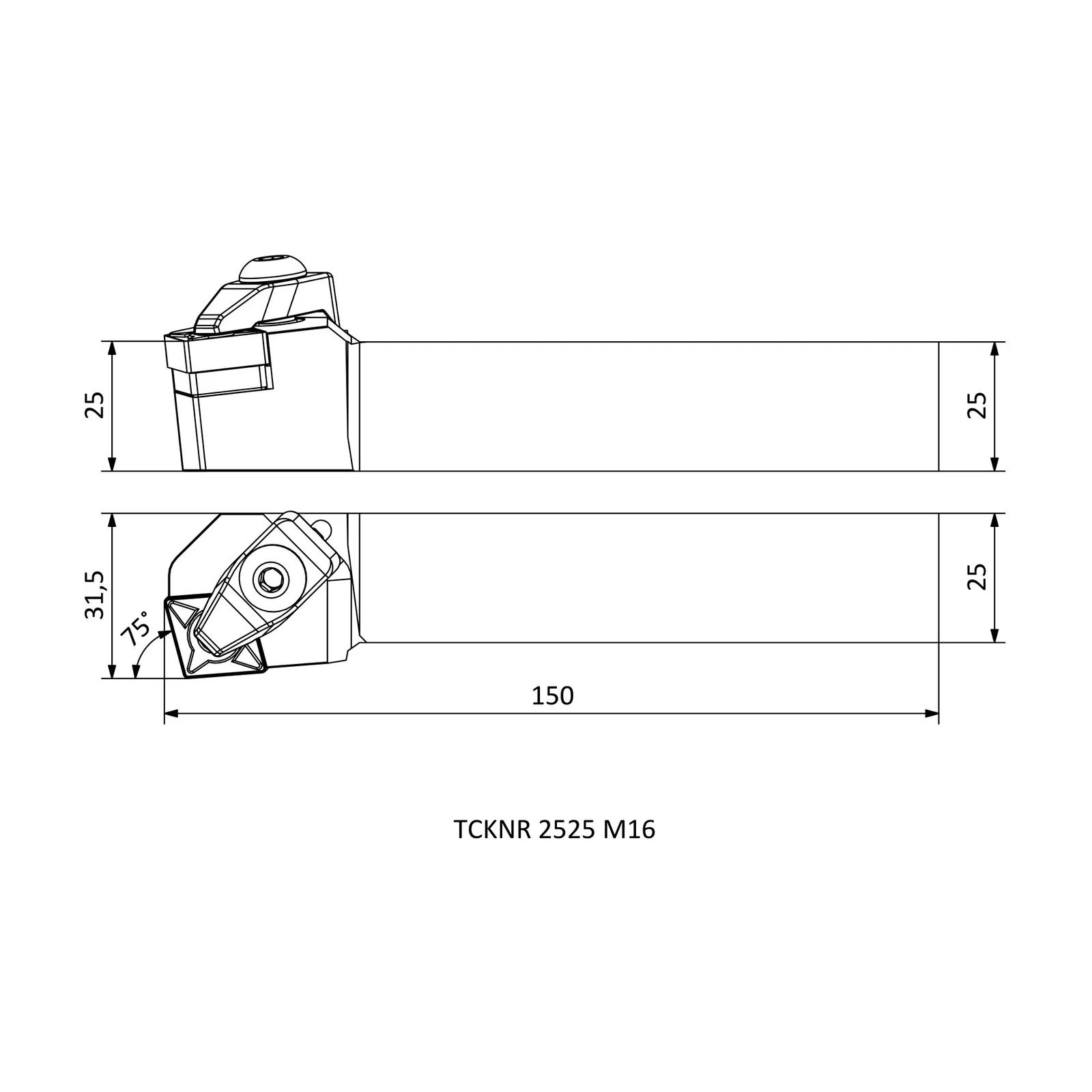 TCKNR 2525 M16 &mdash; dimensioned drawing