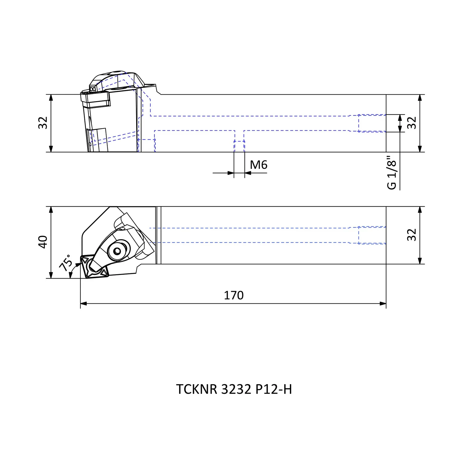 TCKNR 3232 P12-H &mdash; dimensioned drawing