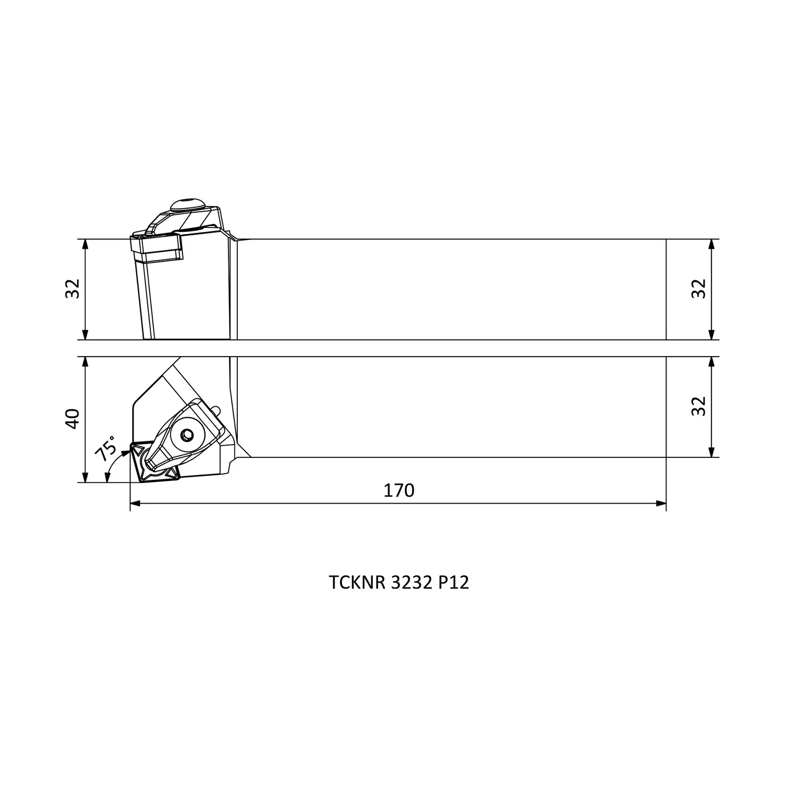TCKNR 3232 P12 &mdash; dimensioned drawing