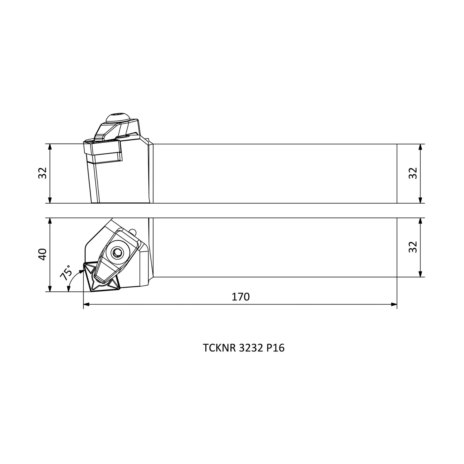 TCKNR 3232 P16 &mdash; dimensioned drawing