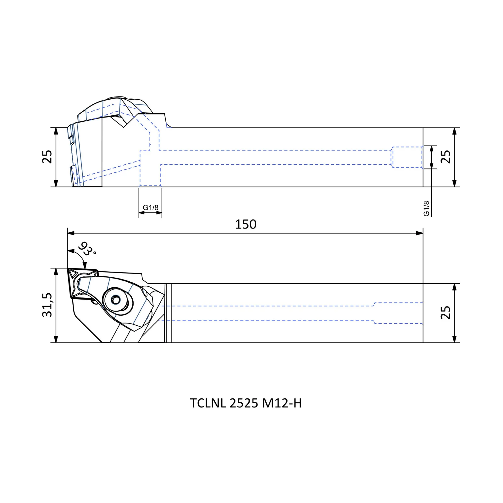 TCLNL 2525 M12-H &mdash; dimensioned drawing