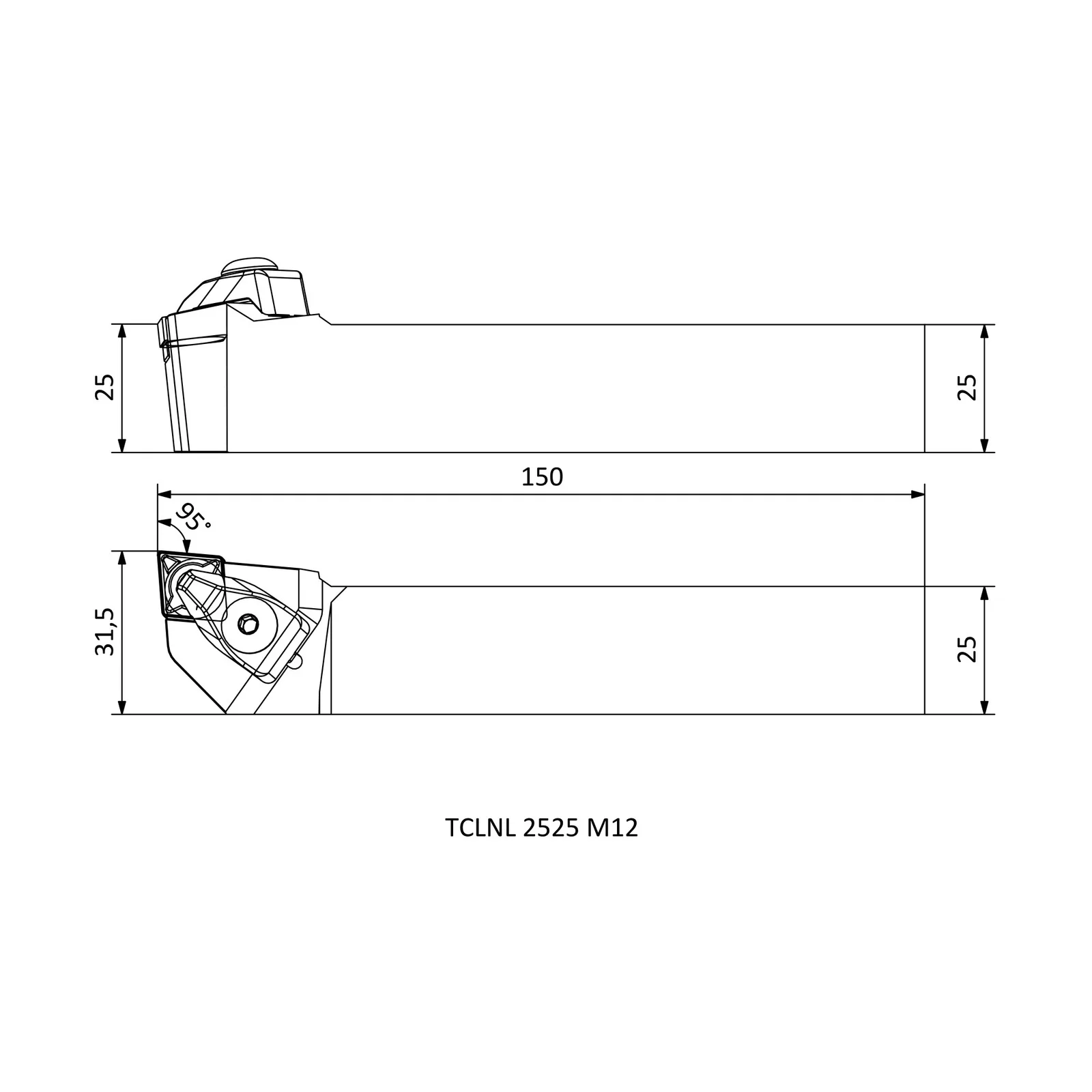 TCLNL 2525 M12 &mdash; dimensioned drawing