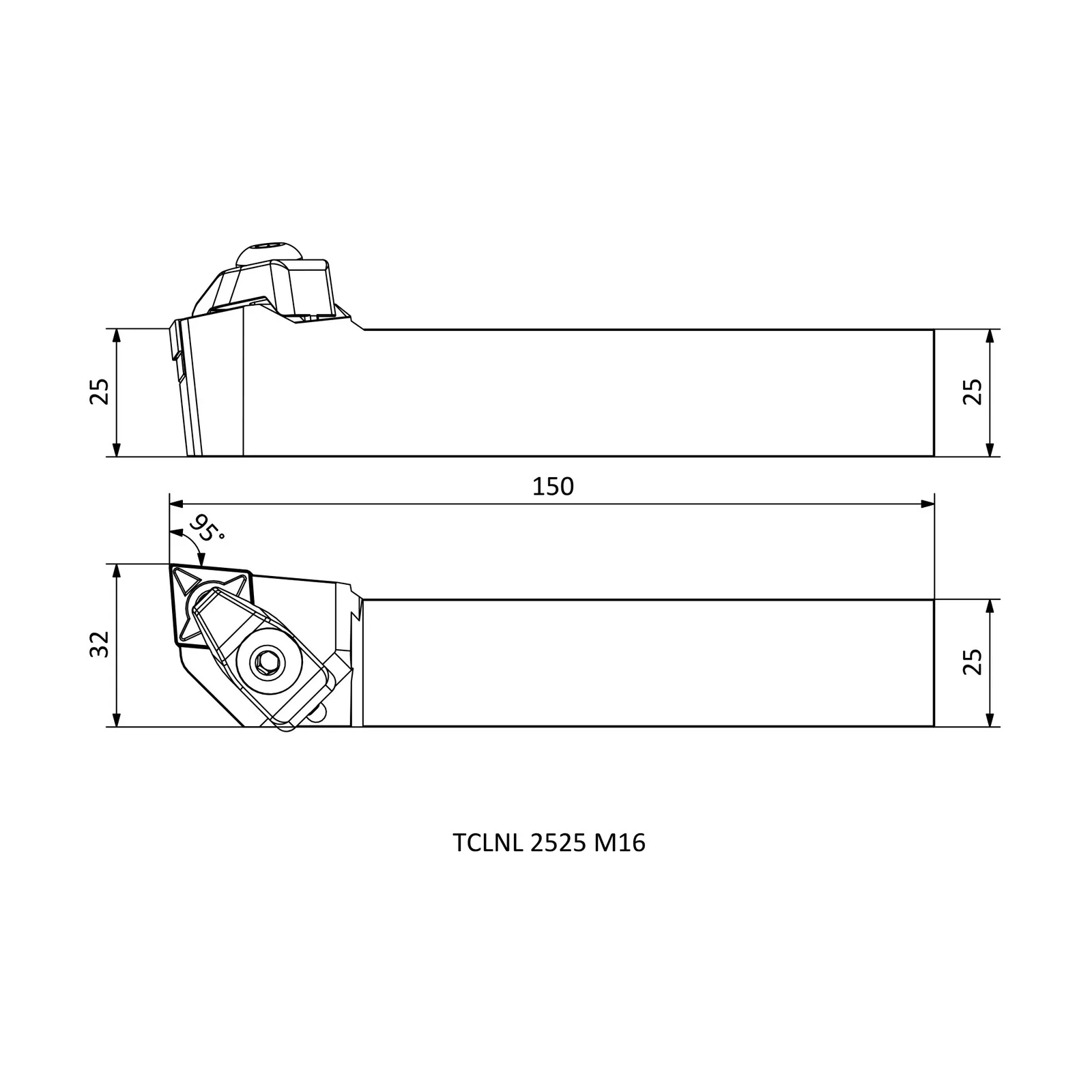 TCLNL 2525 M16 &mdash; dimensioned drawing