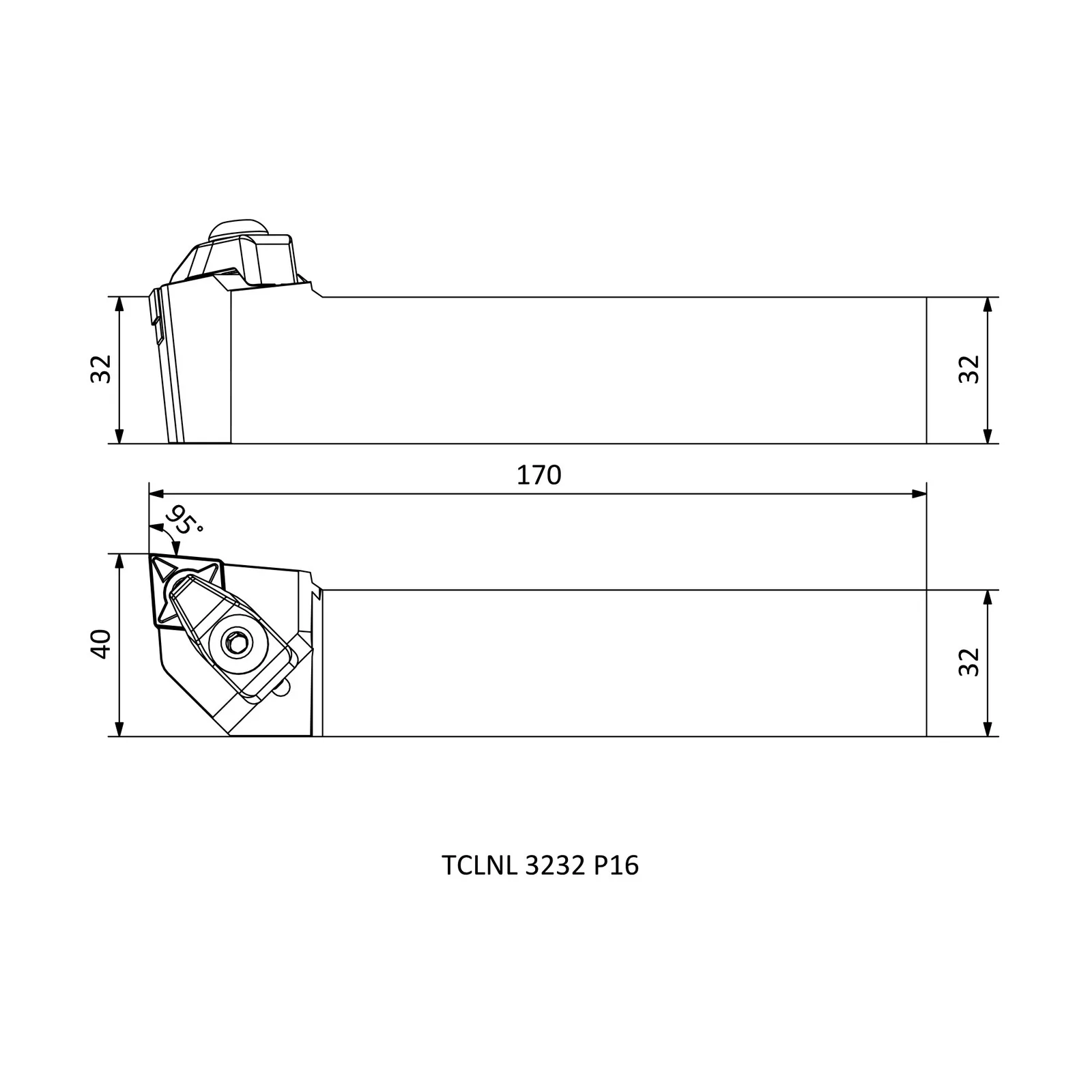 TCLNL 3232 P16 &mdash; dimensioned drawing