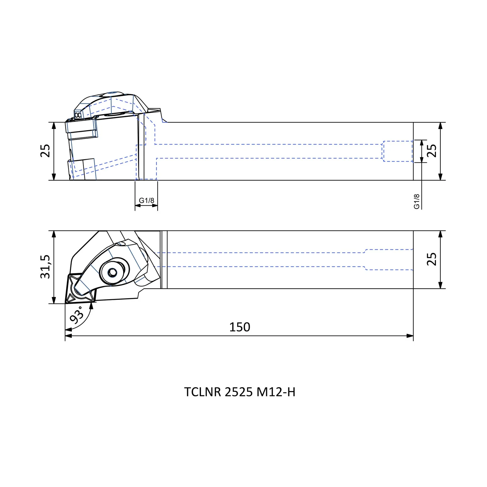 TCLNR 2525 M12-H &mdash; dimensioned drawing